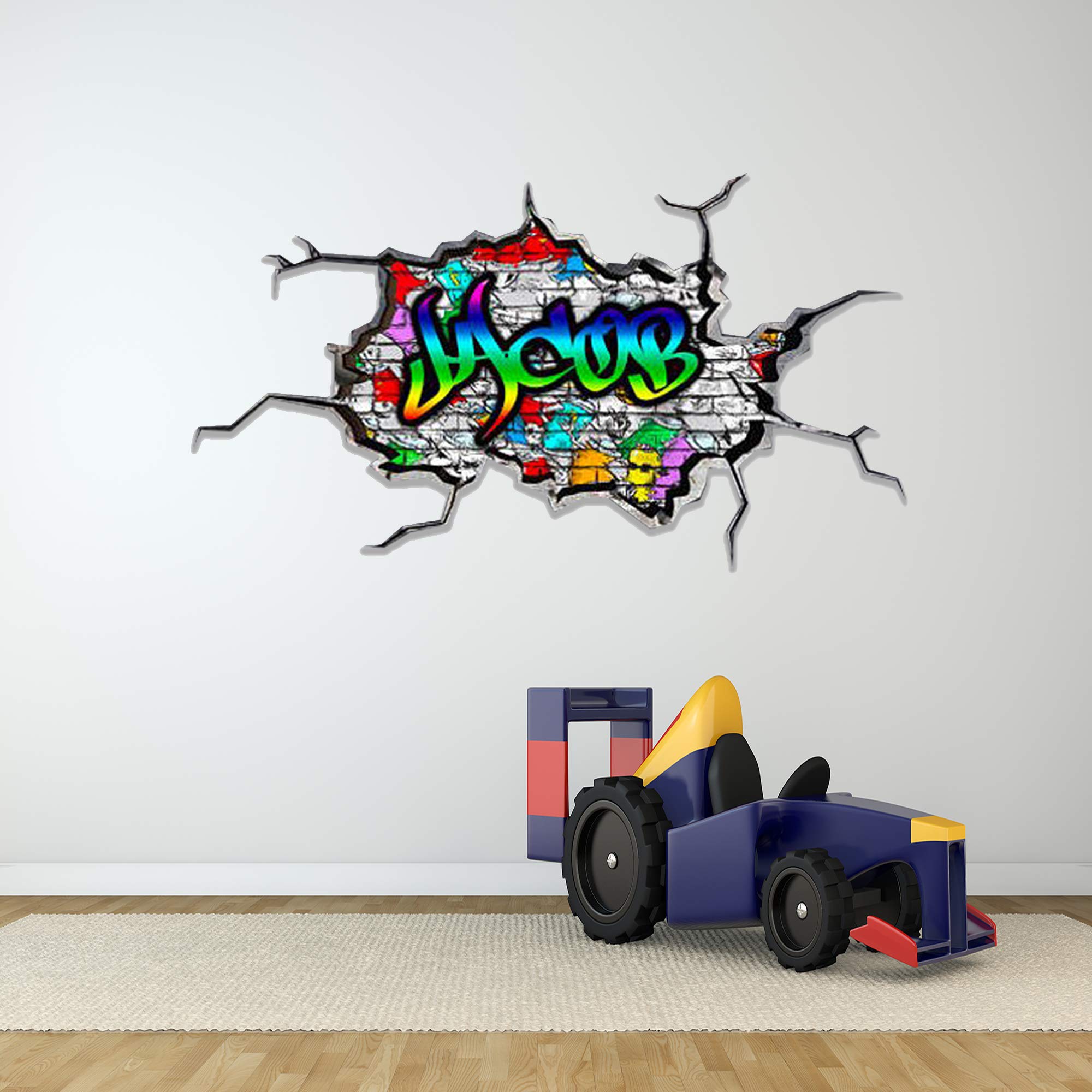 Custom 3D Graffiti Name Wall Decal - Personalized Vinyl Art Sticker | Removable Peel & Stick Wall Decor with Cracked Border | Perfect for Bedroom, Nursery & Teen Room (MYSPGN12-XLarge)