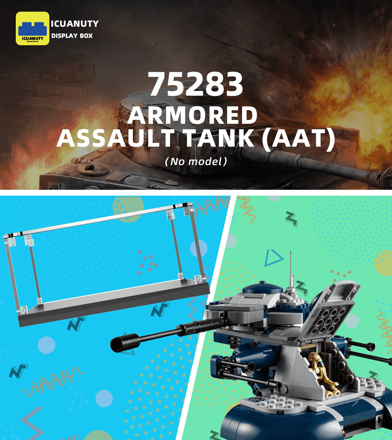 Lego Star Wars Armored Assault Tank (AAT) 75283 Display Case - Premium Acrylic Showcase for Collectible Building Blocks | Perfect for Home Decoration, Office Display & Gift for Lego Fans