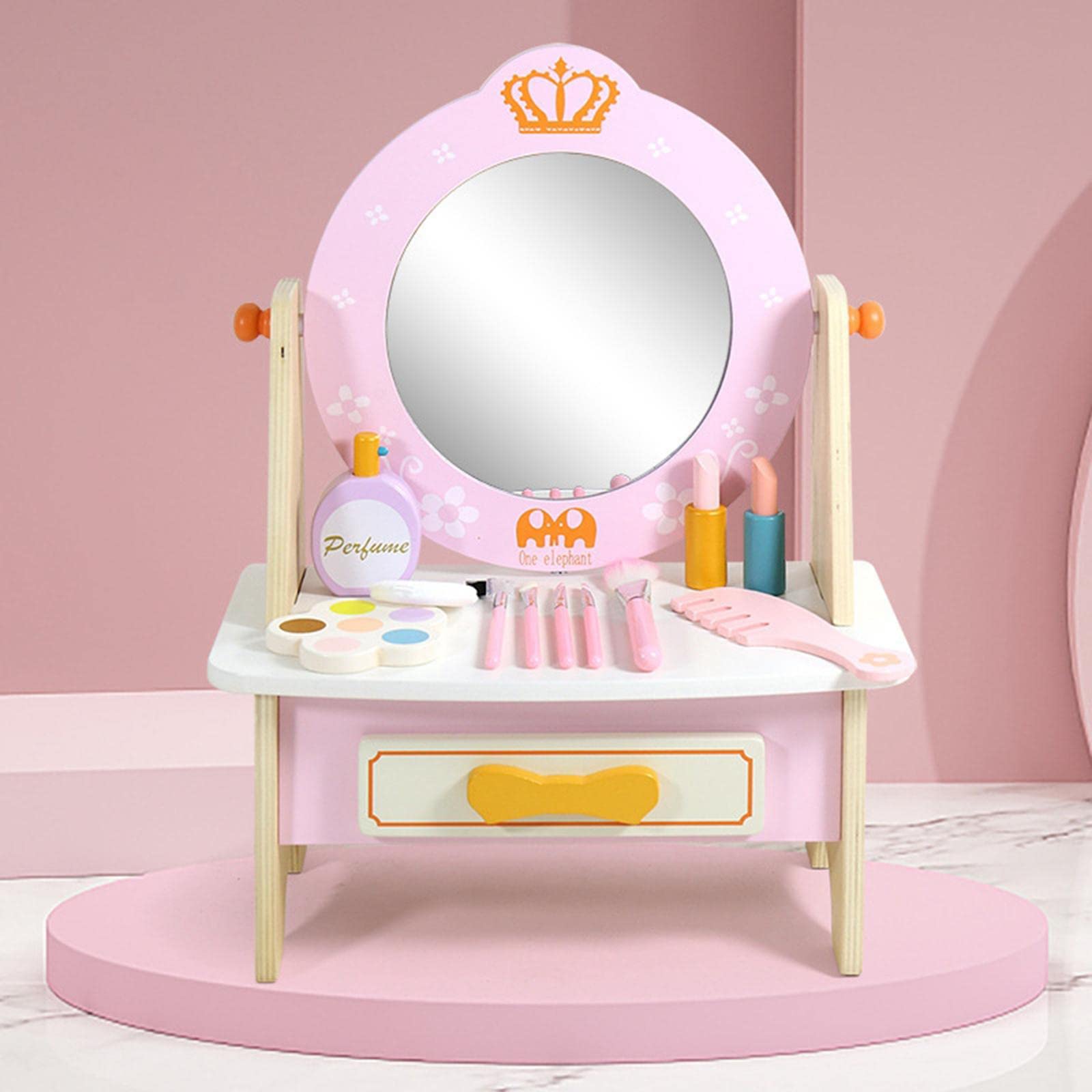 Wooden Princess Vanity Table with Mirror & Makeup Accessories - Role Play Educational Toy for Toddlers & Kids - Pretend Play Dress Up Set for Girls - Perfect for Birthday Gifts & Imaginative Playtime