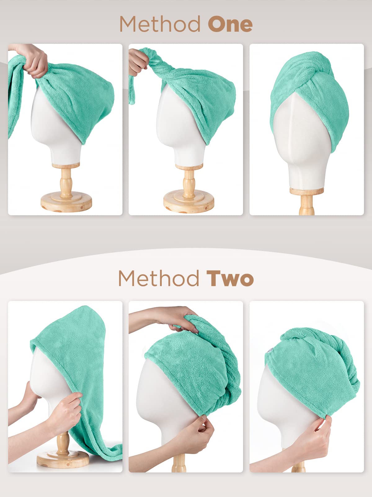 Hicober 3-Pack Microfiber Hair Towel for Women - Soft Hair Turban Wrap for Wet & Curly Hair, Quick Dry Anti-Frizz Hair Towels (Pink, Purple, Green) - Perfect for Post-Shower, Salon & Travel Use