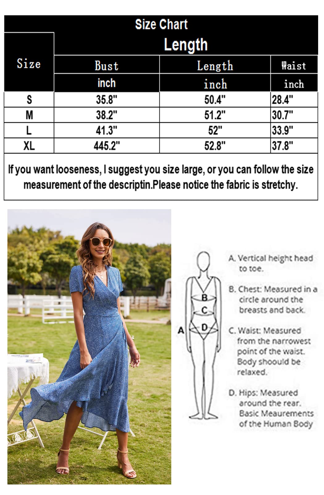 Hount Women's Summer Casual V-Neck Bohemian Dress - Short Sleeve Flowy Beach Maxi Dress for Vacation, Party & Outdoor Date Night