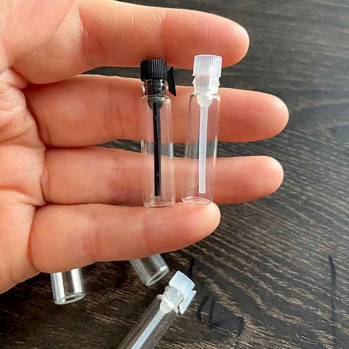 100pcs Clear Glass Perfume Sample Vials - Essential Oil Bottles with Dropper & Spray Cap - Mini Travel Bottles for Perfume, Aromatherapy, DIY Blends - Perfect for Terrariums, Gift Samples & On-the-Go Use