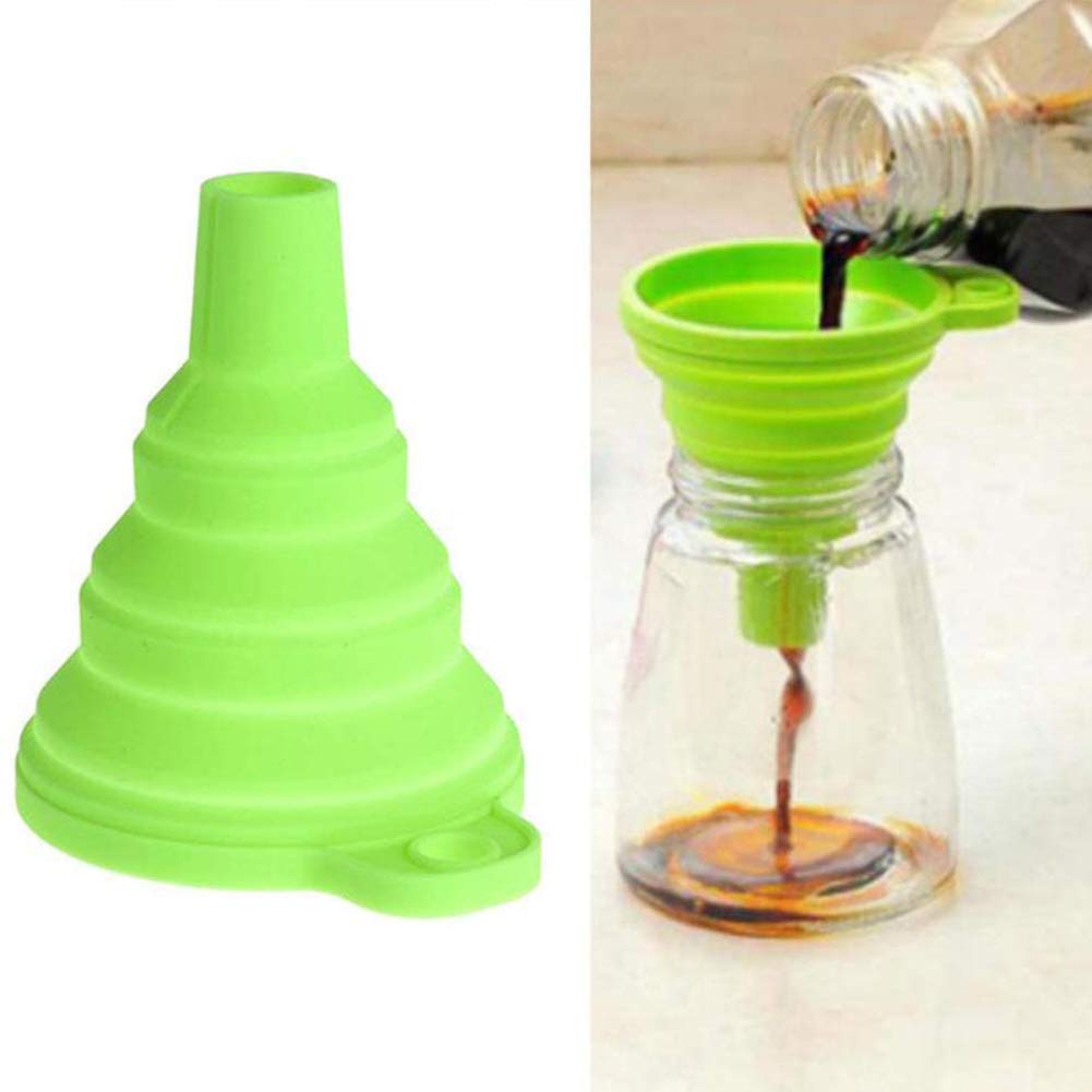 3-Pack Collapsible Silicone Kitchen Funnel Set - Food Grade, Portable for Water Bottles, Oil, Liquid & Powder Transfer (Green) | Perfect for Camping, Baking, Travel & Home Kitchen Use