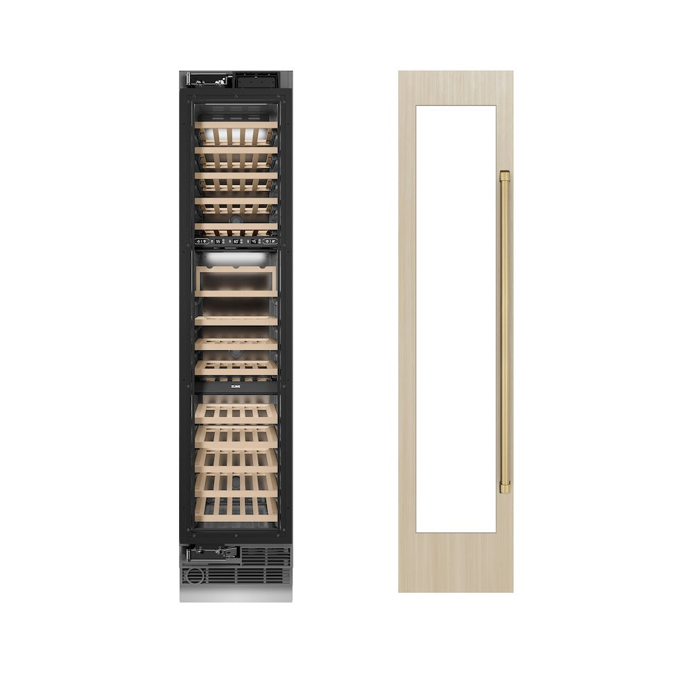 ZLINE Autograph Edition 18 Inch 9.0 Cubic Feet Triple Zone 68 Bottle Panel Ready Left Hinge Column Wine Cooler with Champagne Bronze Accents - Perfect for Wine Cellars, Restaurants, and Home Bars (RBCWVLZ 18 CB)