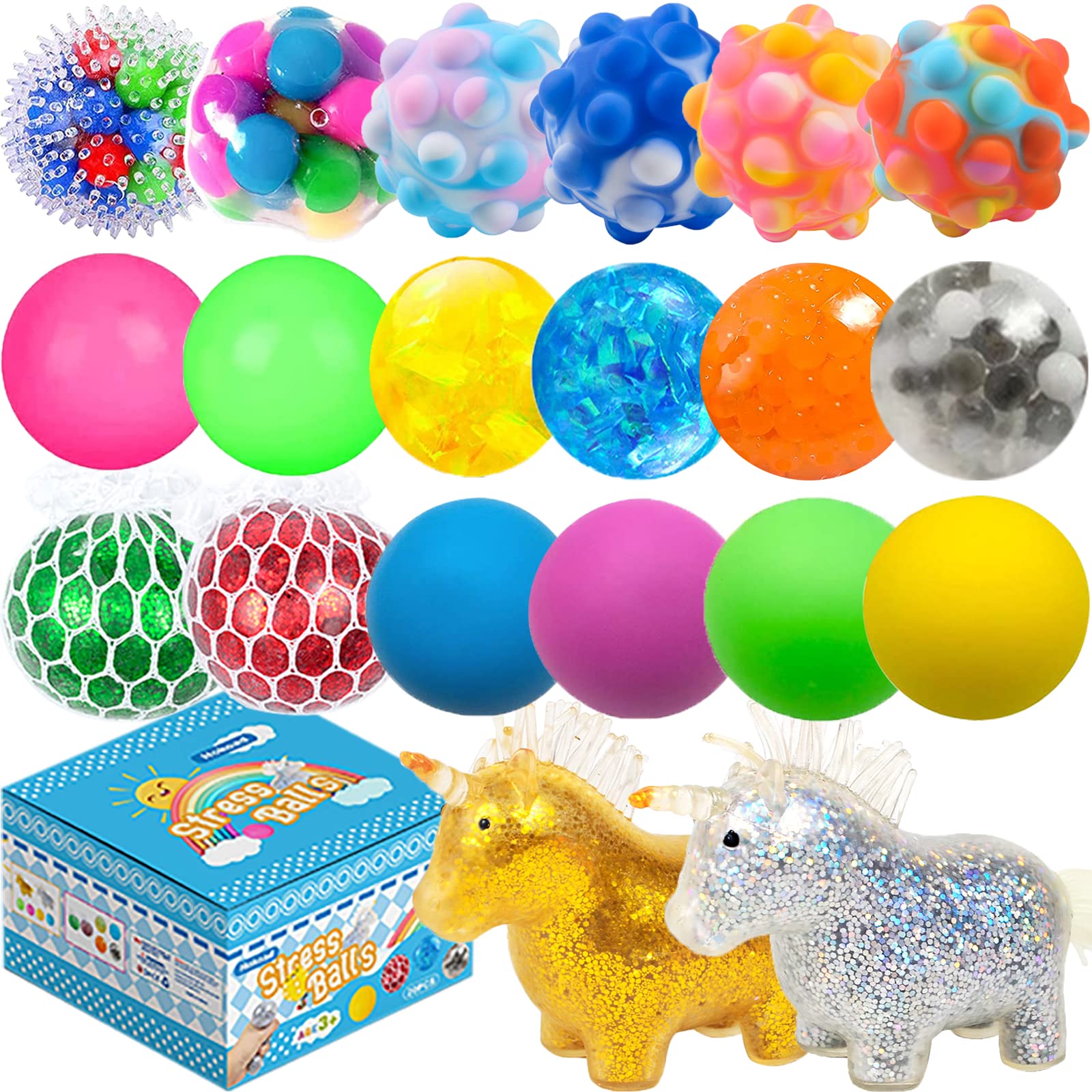 Hokoad 20 Pack Stress Balls Set - Squeeze Sensory Fidget Toys for Kids & Adults, Anxiety Relief, ADHD Autism Focus Tools, Office Desk Stress Reliever for Work, School, and Home Use