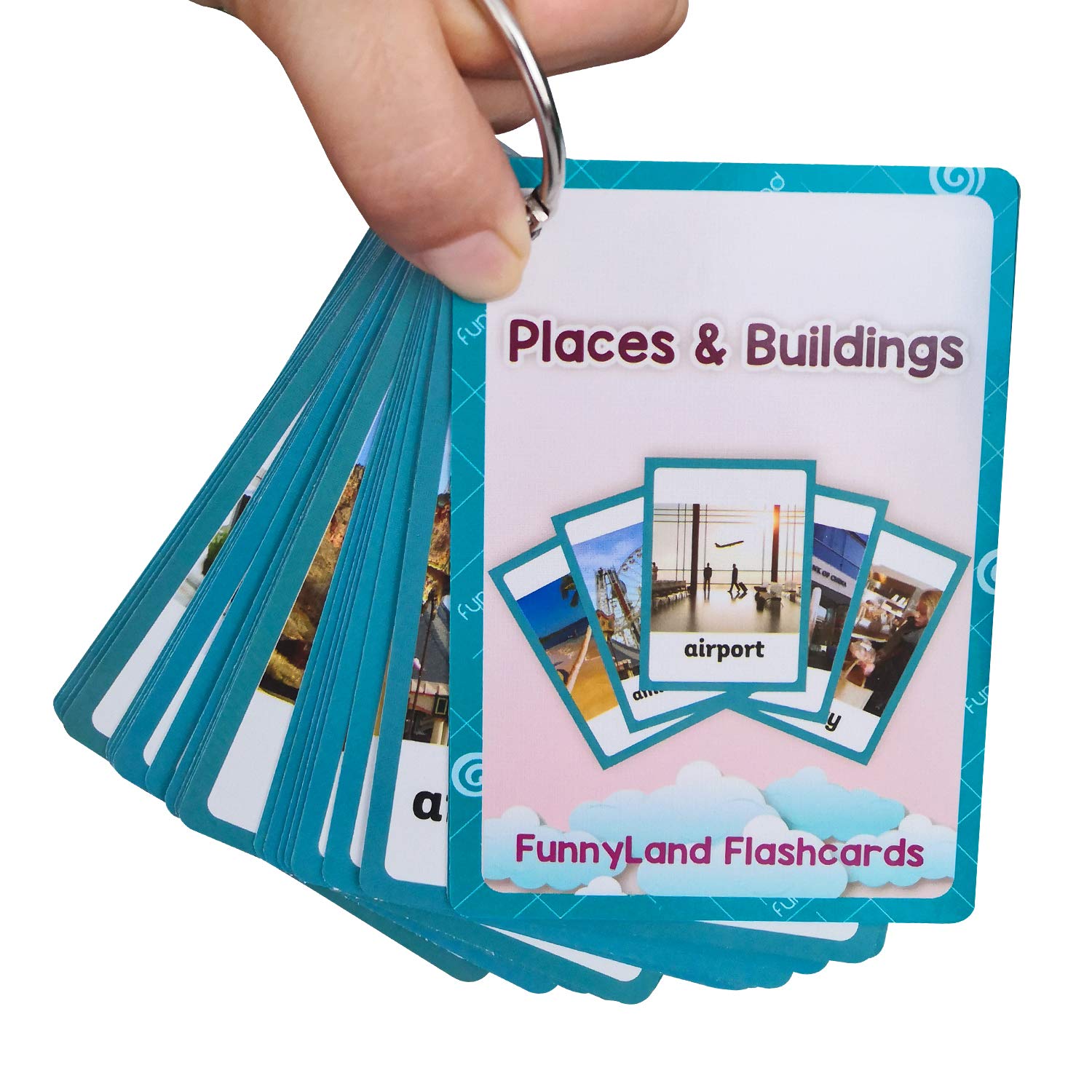 Natural Places & Buildings - 2 Sets of English Flash Cards for Kids | Preschool Learning Toys | Vocabulary Building for Toddlers & Kindergarten | Perfect for Homeschooling & Classroom Activities