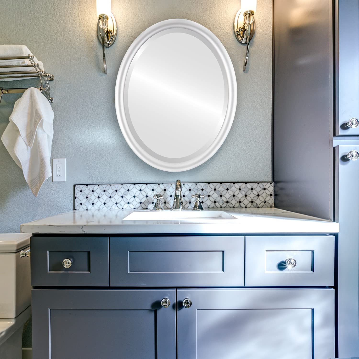 Oval Wooden Beveled Wall Mirror - Silver Finish - 22x26 Inches - Elegant Home Decor for Bathroom, Vanity, Bedroom, Living Room & Hallway - Perfect for Adding Style and Light to Any Space