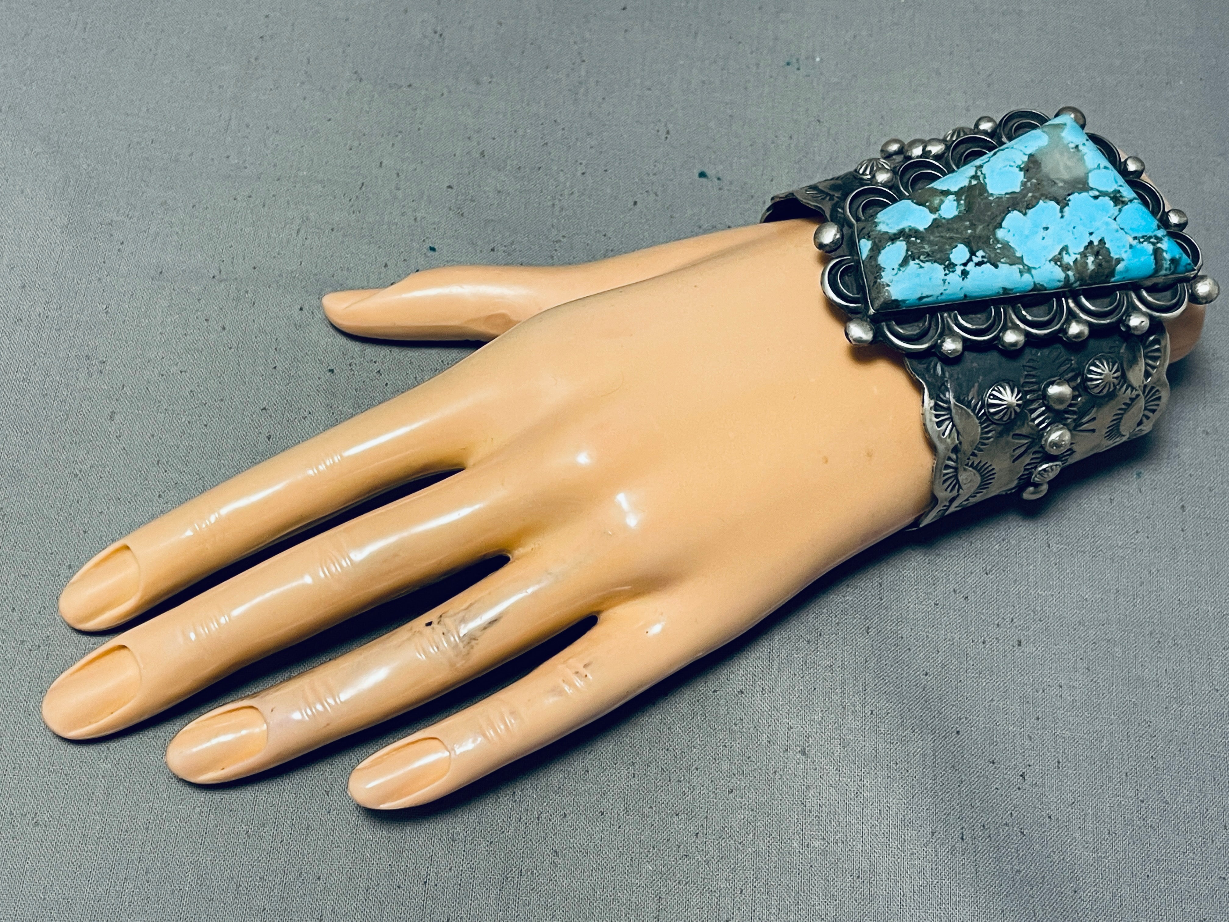 141g Authentic Navajo Spiderweb Turquoise Sterling Silver Bracelet - Unique Handcrafted Native American Jewelry for Women - Perfect for Boho, Western & Casual Fashion
