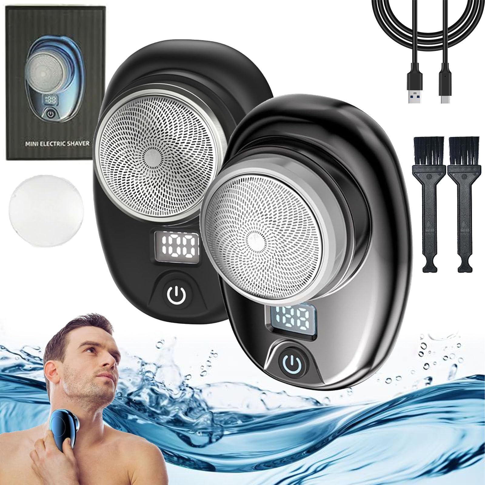 Berbiget Electric Shaver - Portable Mini USB Rechargeable Waterproof Beard Trimmer for Men - Travel, Home & Office Use - Compact Pocket Size (2 Pack) - Perfect for Grooming On The Go, Business Trips & Daily Shaving