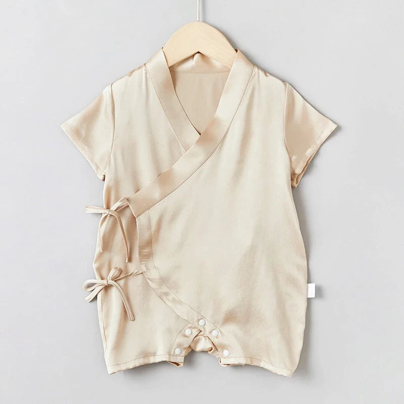 Soft Baby Silk Wrap Onesies Short Sleeve - Breathable & Comfortable Infant Romper for Newborns, 0-3 Months - Perfect for Playtime, Naptime & Photo Shoots