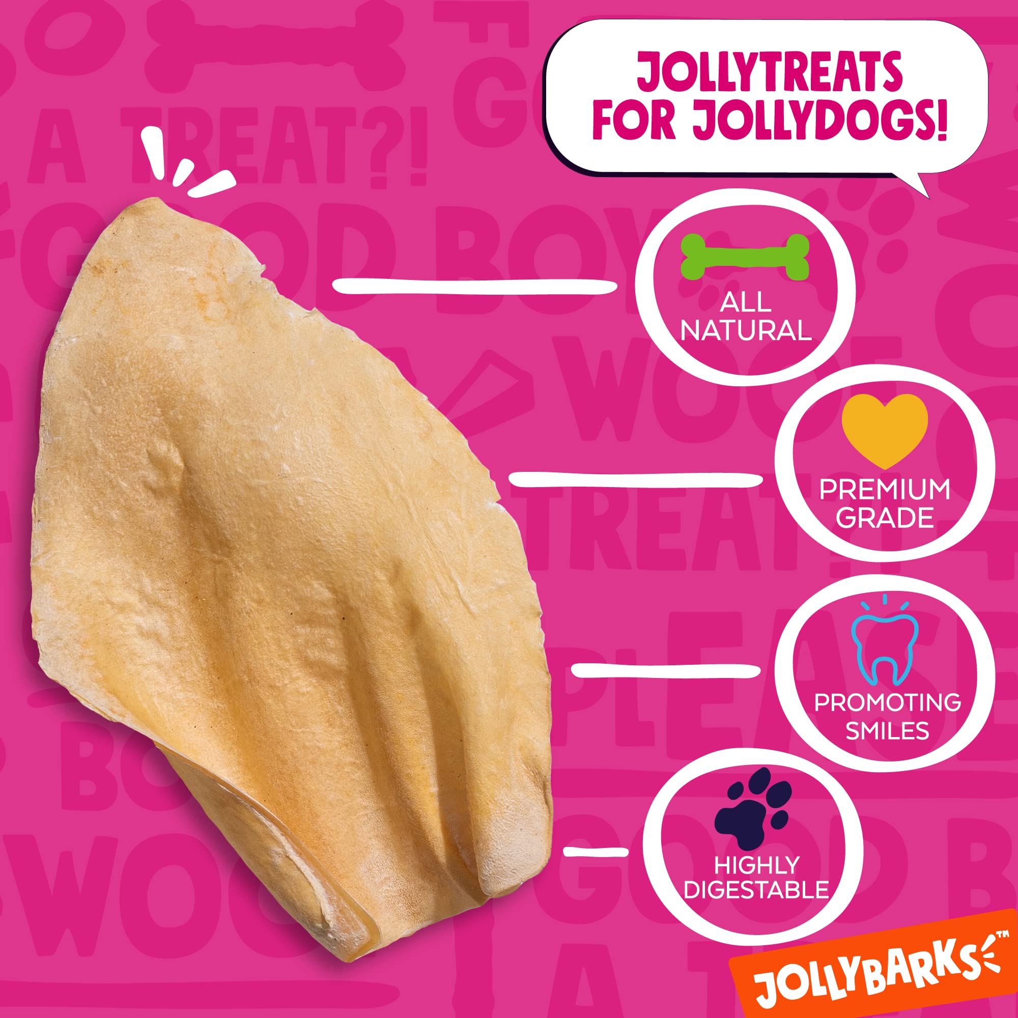 JollyBarks White Cow Ears for Dogs - Natural Long-Lasting Dog Chews, Rawhide-Free Healthy Treats for Small, Medium & Large Breeds (12 Pack) - Perfect for Training, Teething & Dental Care