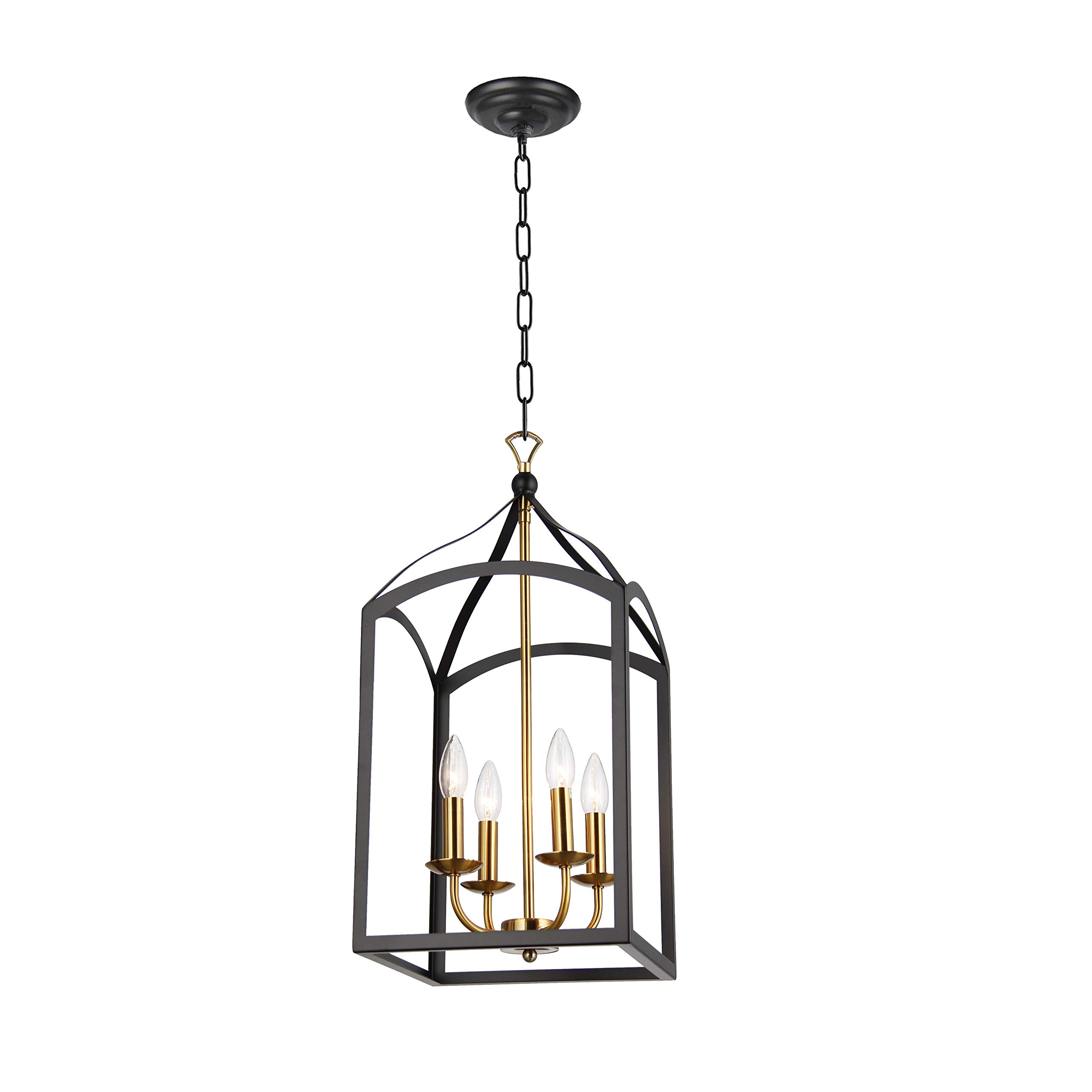 Clarendon 4-Light Single Tier Chandelier - Arch Top Foyer Pendant Lamp with Open Frame Lantern Design in Black Brass Finish | Perfect for Entryway, Dining Room & Modern Farmhouse Decor