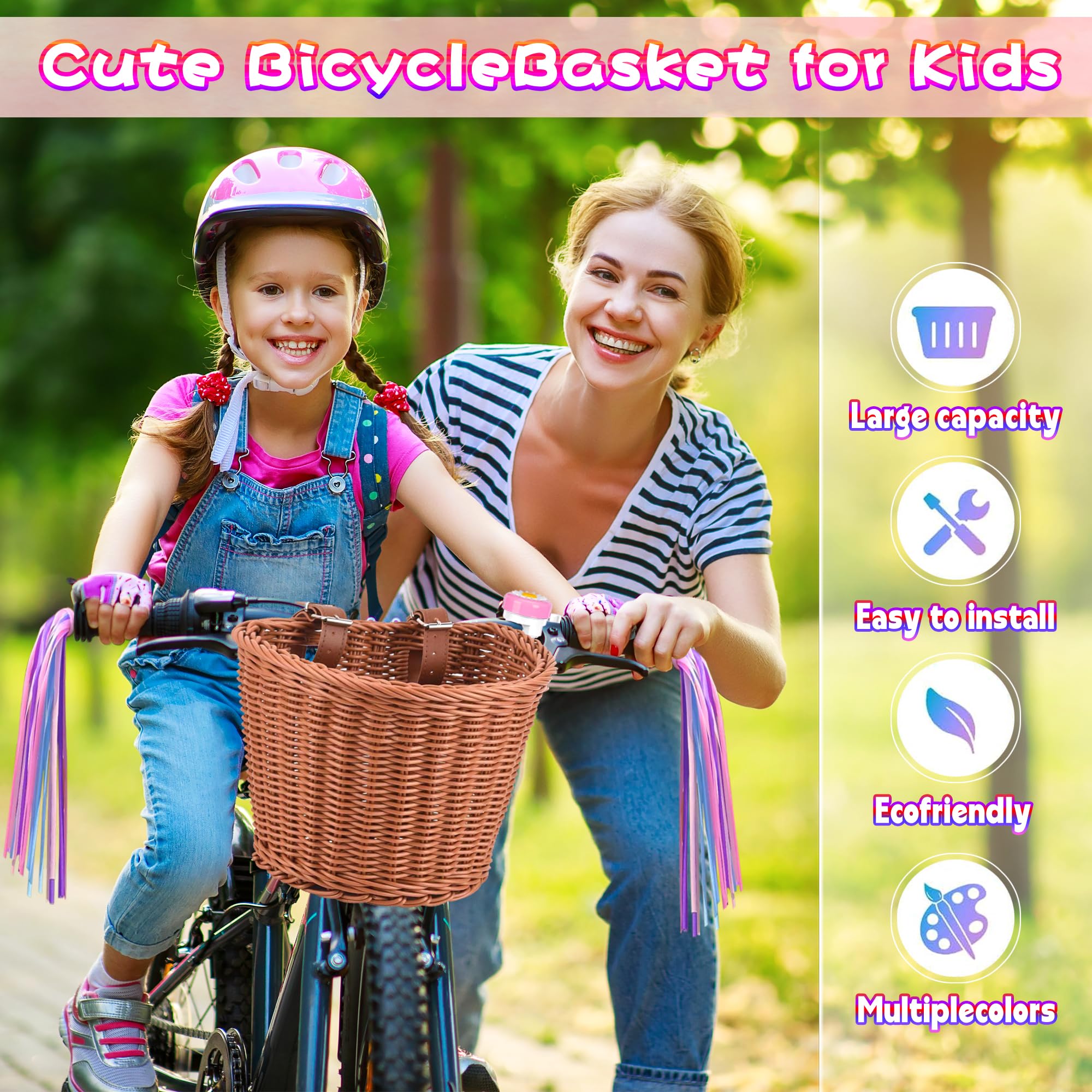 Handwoven Kids Bike Basket Set - Detachable & Universal Fit for Most Bikes, Stationary Bikes, Ebikes & Road Bikes | Perfect for School, Picnics & Outdoor Adventures