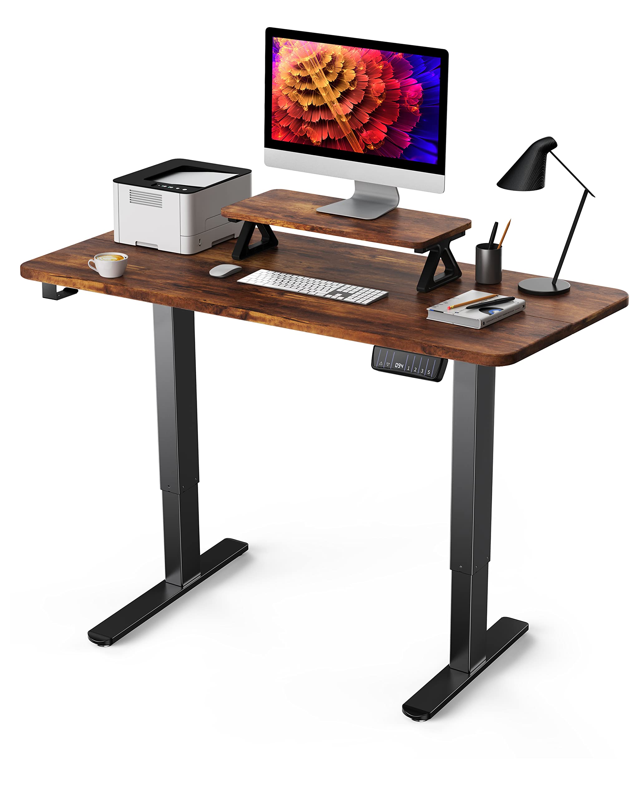 Totnz Memory Electric Height Adjustable Standing Desk - 55 x 24 Inch Sit Stand Workstation for Home Office, Computer Desk with Rustic Finish - Perfect for Remote Work, Gaming Setup & Ergonomic Workspace