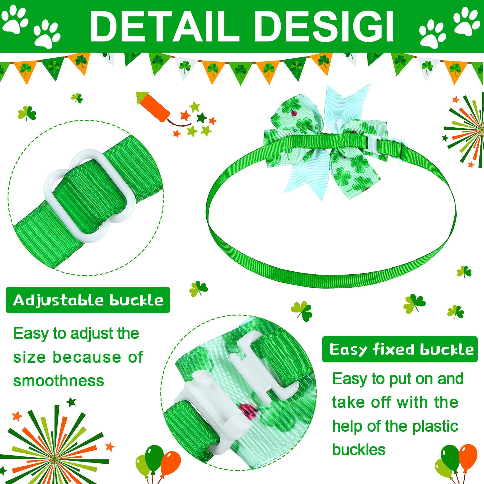 40 Pcs St. Patrick's Day Dog Bow Ties & Cat Bowties - Shamrock Pet Collar Accessories for Puppy Kitten - Festive Holiday Party Grooming Wear for Pets - Perfect for St. Patrick's Day Parties & Pet Photo Shoots