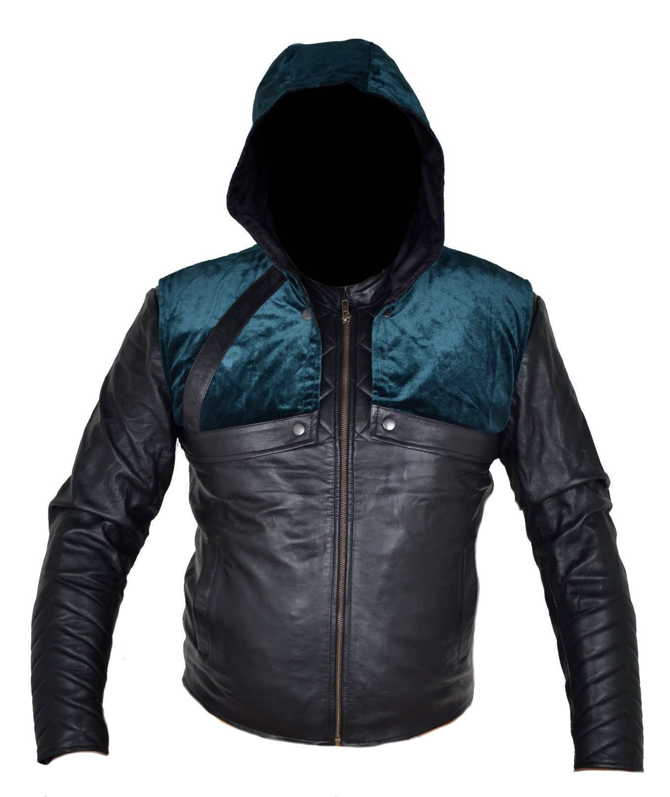 Classyak Men's Fashion Arrow Design Leather Jacket with Detachable Hood - Stylish Outerwear for Casual Wear, Motorcycle Riding & Urban Street Style