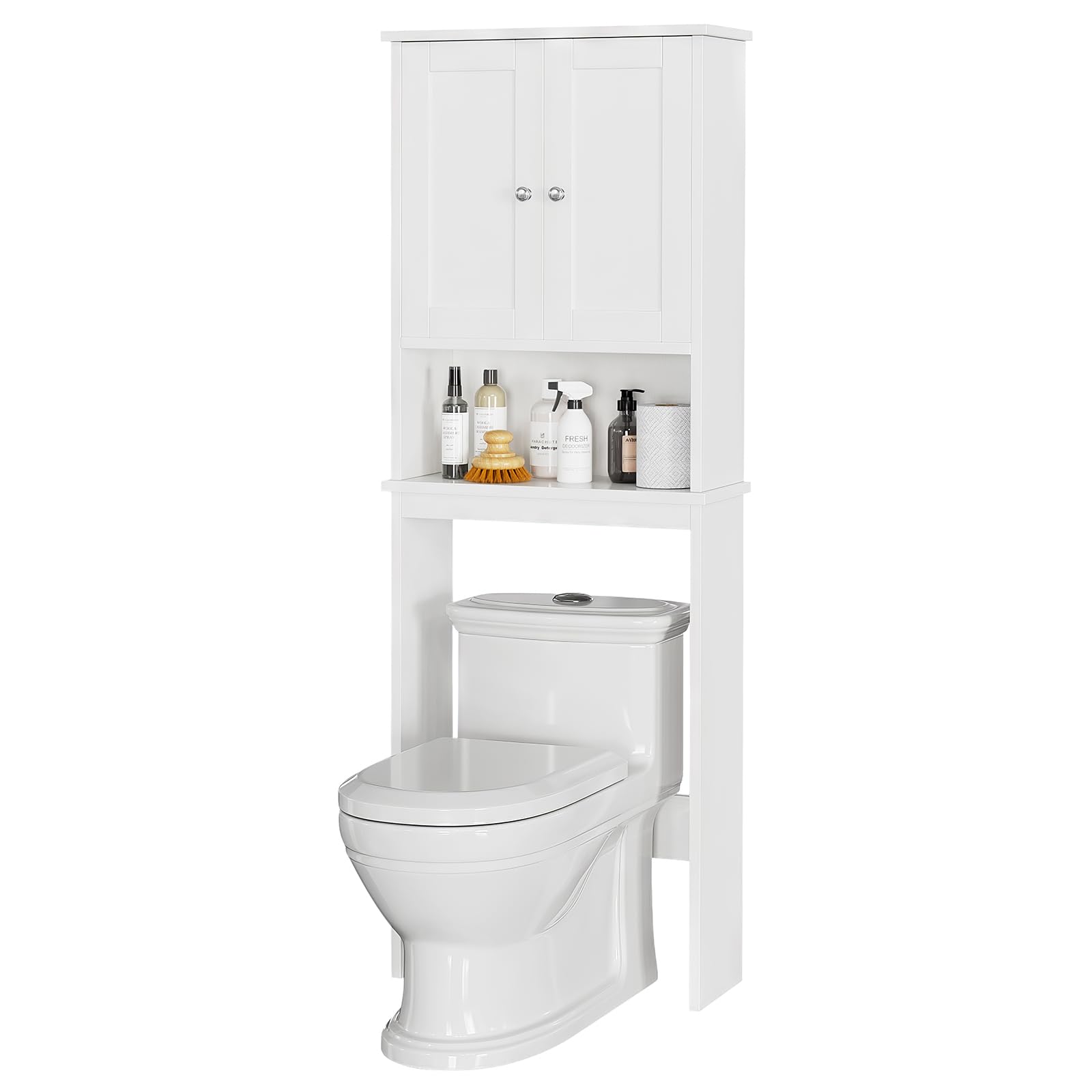 Meilocar Over The Toilet Storage Cabinet - White Bathroom Organizer with Adjustable Shelves & Open Storage | Space-Saving Bathroom Cabinet for Toiletries, Towels & Essentials - Perfect for Small Bathrooms & Apartment Living