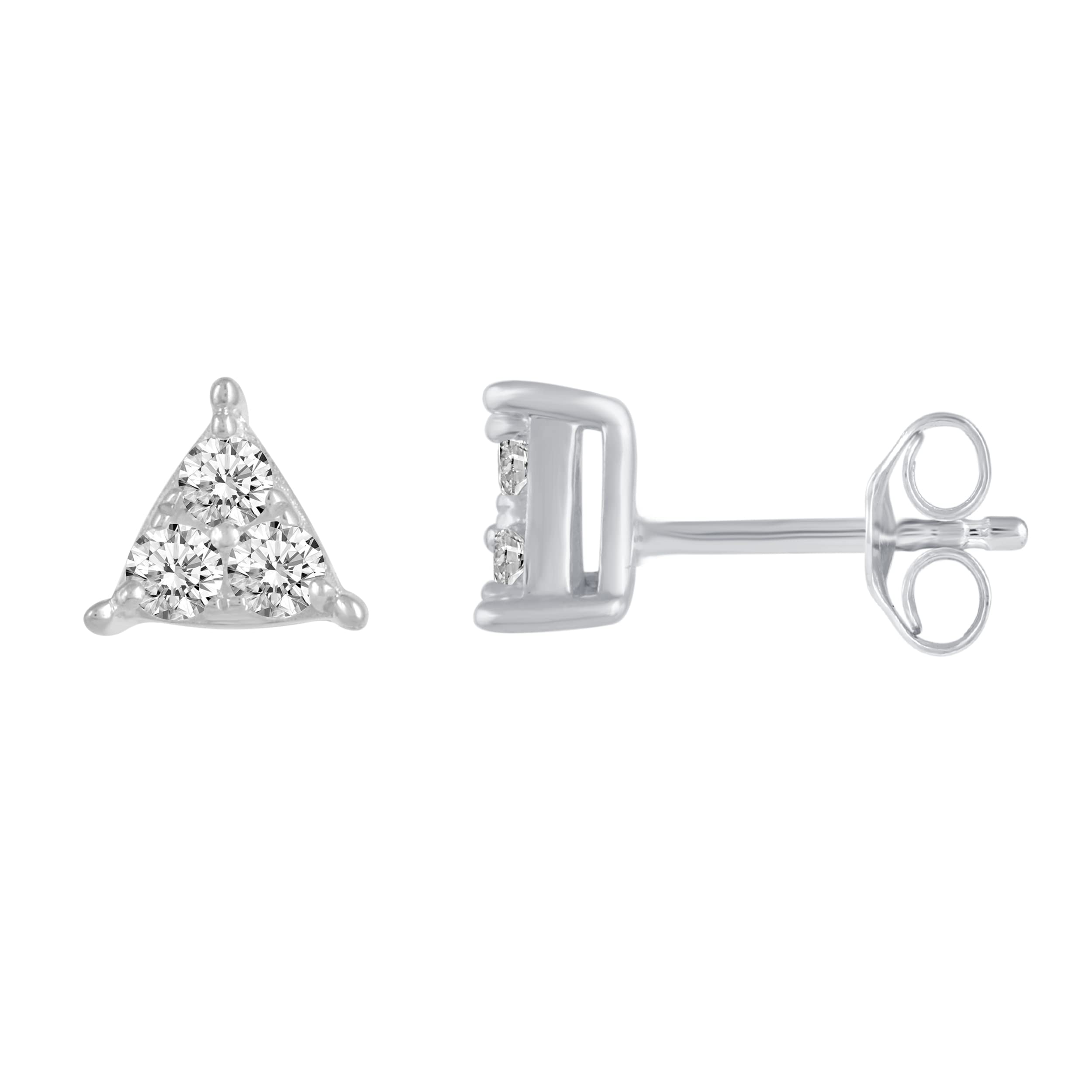 Triangle Cluster Stud Earrings with 1/4 Ctw Natural Diamonds in 925 Sterling Silver - Elegant Jewelry for Women, Perfect Gift for Birthday, Anniversary & Special Occasions
