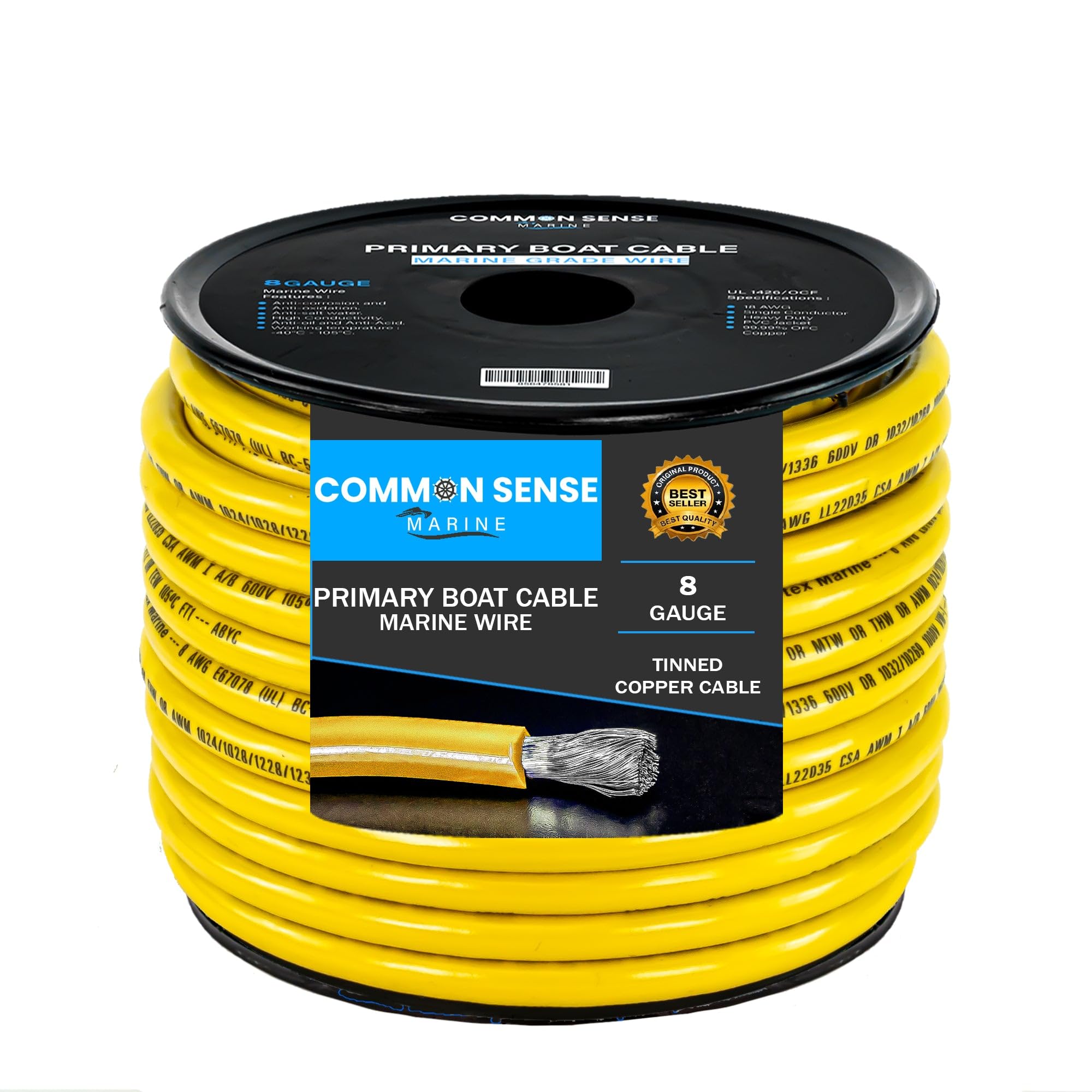 8 AWG Marine Grade Tinned Copper Boat Cable - 60 ft UL 1426 Certified PVC Wire for Boats, Automotive, Speakers, RV & Trailers | Durable Oxygen-Free Copper for Harsh Marine & Outdoor Environments