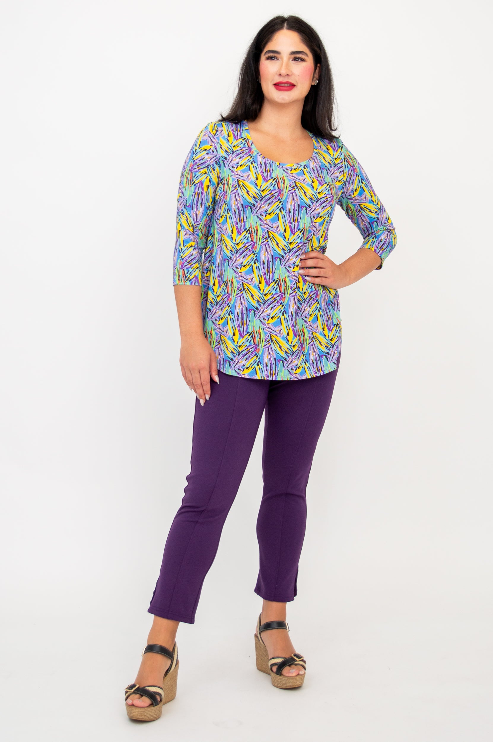 Jazz 3/4 Sleeve Top for Women - Soft Bamboo Fabric - Lavender Color - Final Sale - Perfect for Casual Wear, Yoga & Summer Outfits