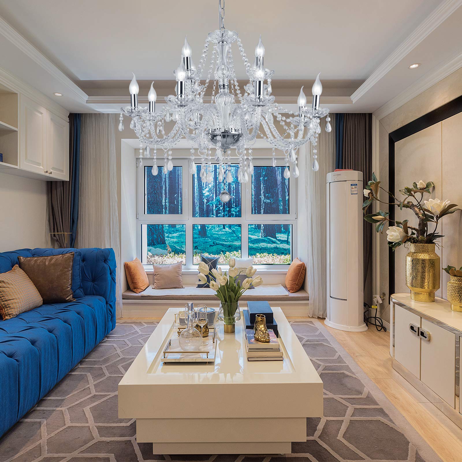 Luxury Silver 15-Light K9 Crystal Chandelier - Modern Dining Room Chandelier & Glass Ceiling Pendant Light for Living Room, Bedroom, Hallway, Balcony | Elegant Lighting for Weddings, Restaurants, Hotels & Home Decor