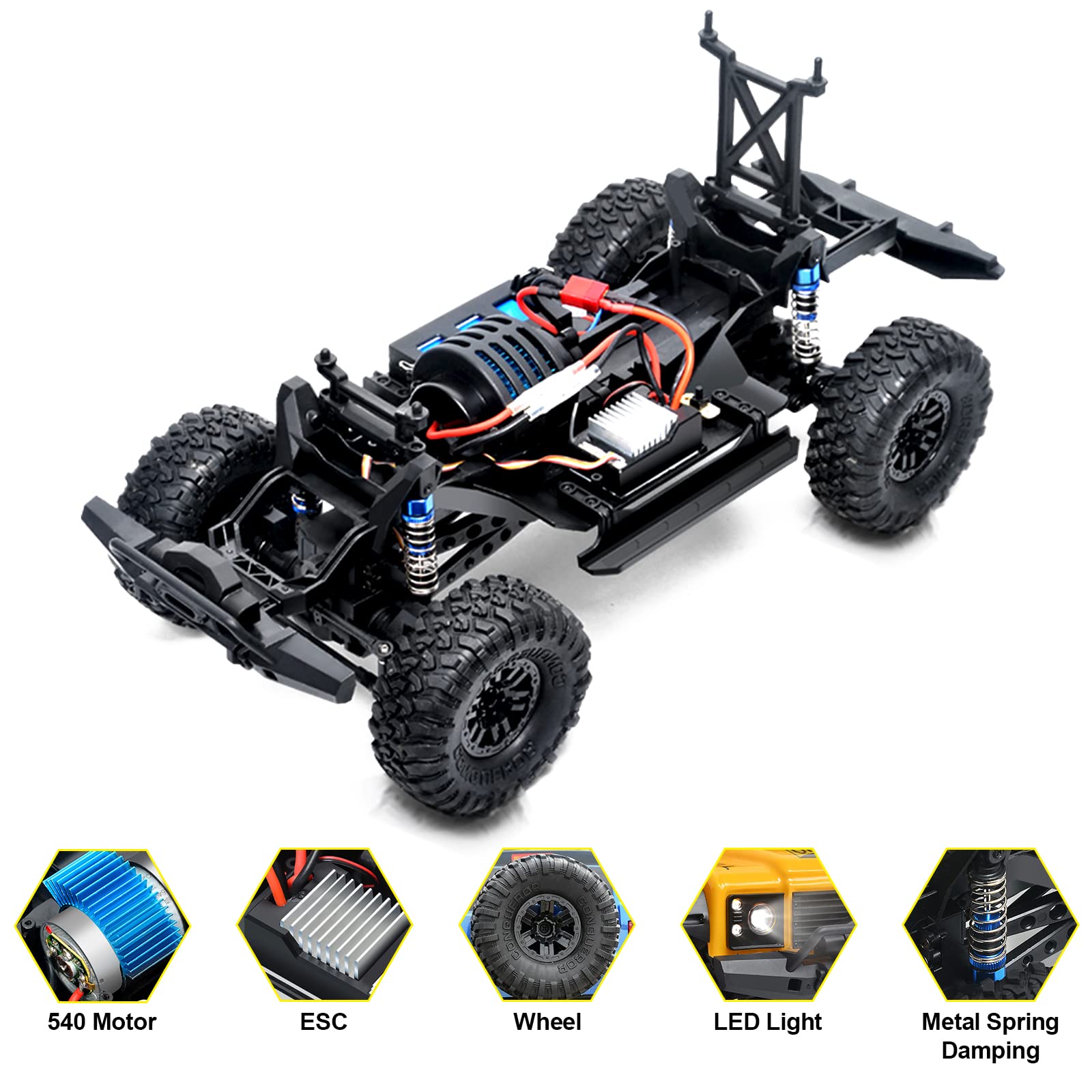 1/10 Scale RC Crawler Remote Control Car - 4WD Offroad Brushed Hobby Grade RC Truck with LED Lights & 2 Batteries - 2.4GHz RTR Model Vehicle for Adults & Kids - Perfect for Backyard Crawling, Trail Adventures and Off-Road Racing