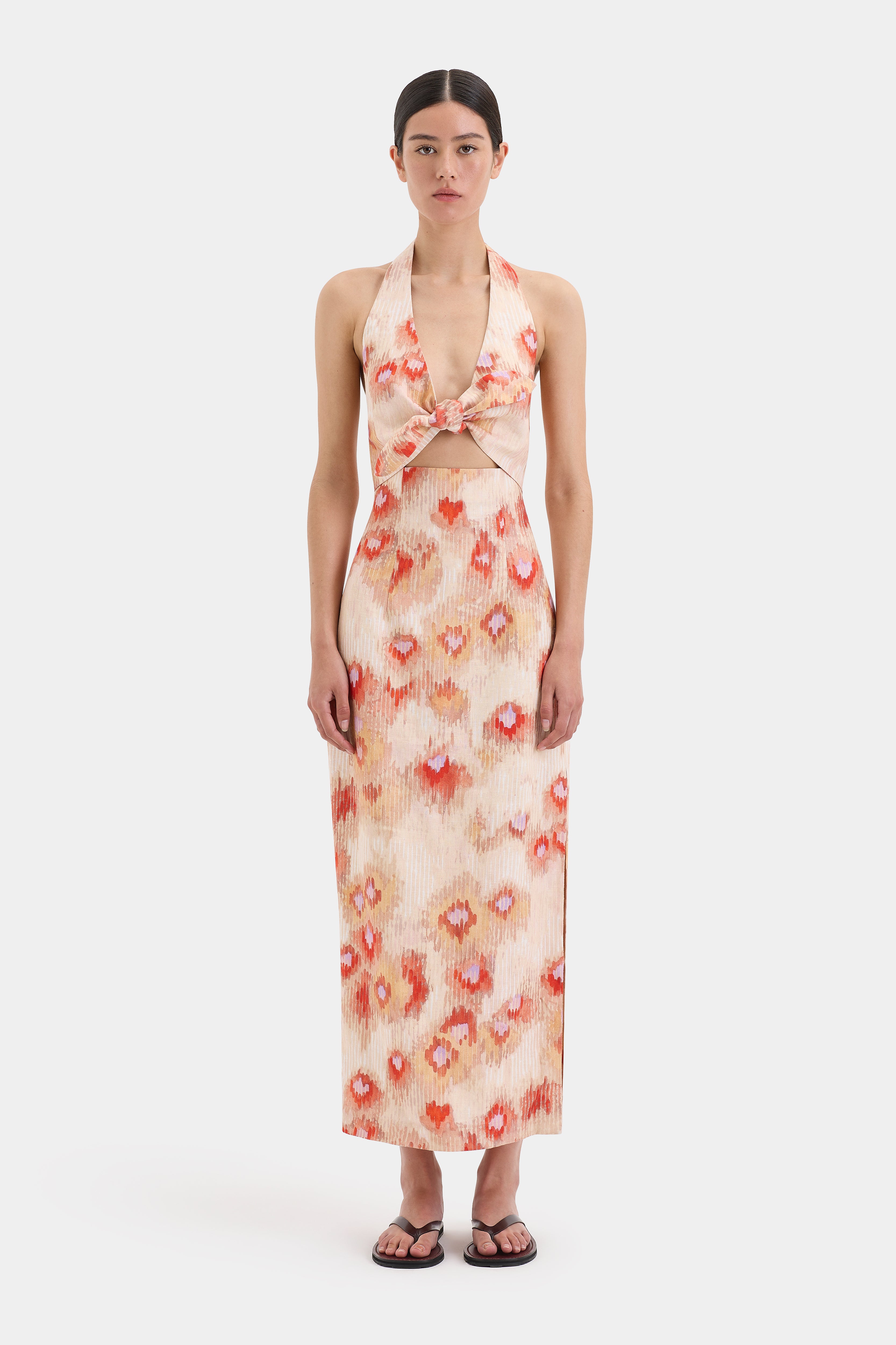 Fiorella Tie Midi Dress - Women's Floral Summer Wrap Dress with Belt | Perfect for Weddings, Parties & Office Wear