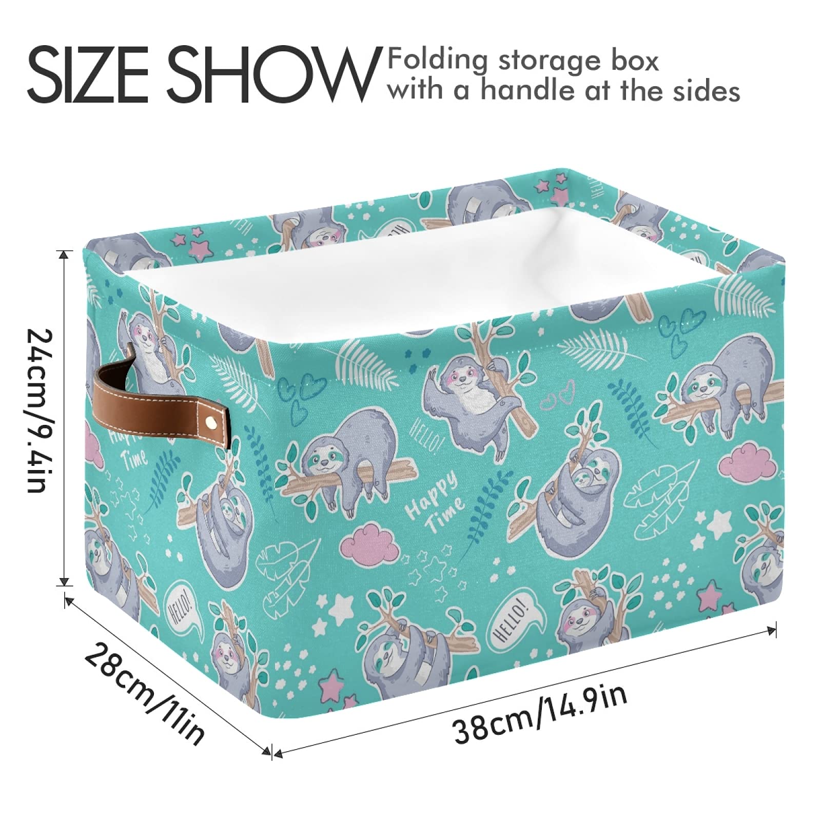 Large Sloth Storage Baskets 2-Pack - Collapsible Canvas Cube Organizer Bin for Home, Office & Closet (15