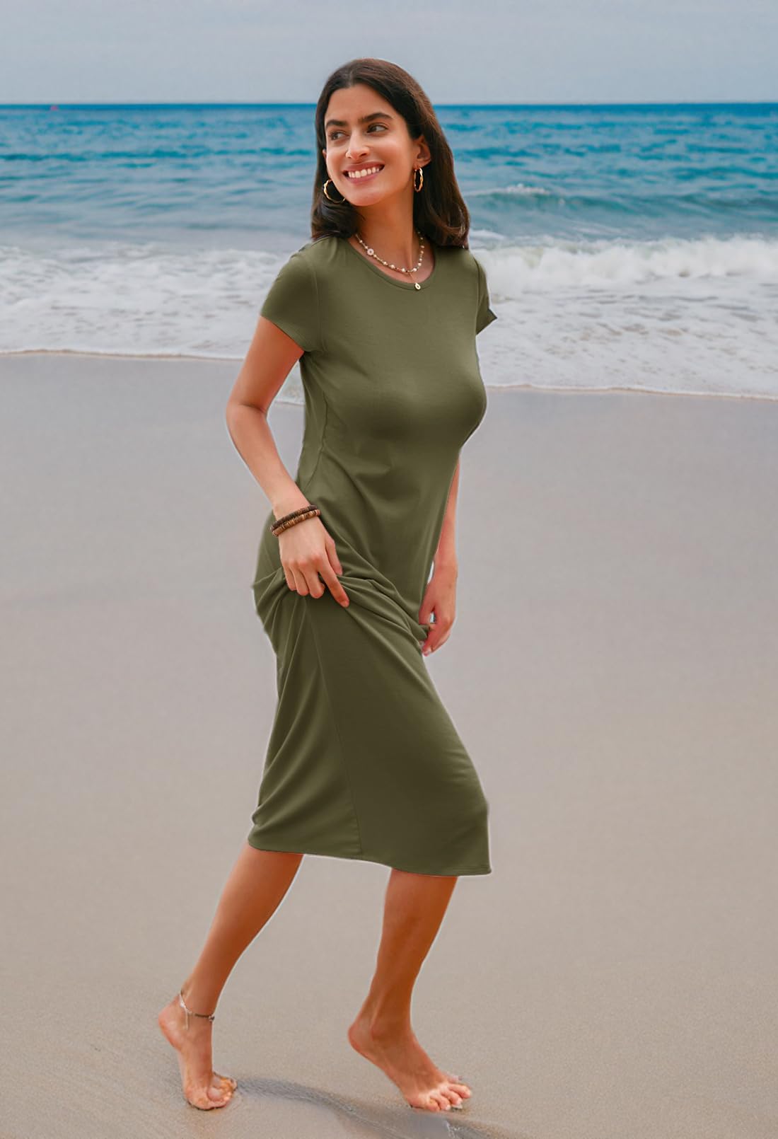 MEROKEETY Women's Summer 2025 Short Sleeve T-Shirt Dress - Casual Crew Neck Beach Maxi Dress for Vacation, Travel & Everyday Wear