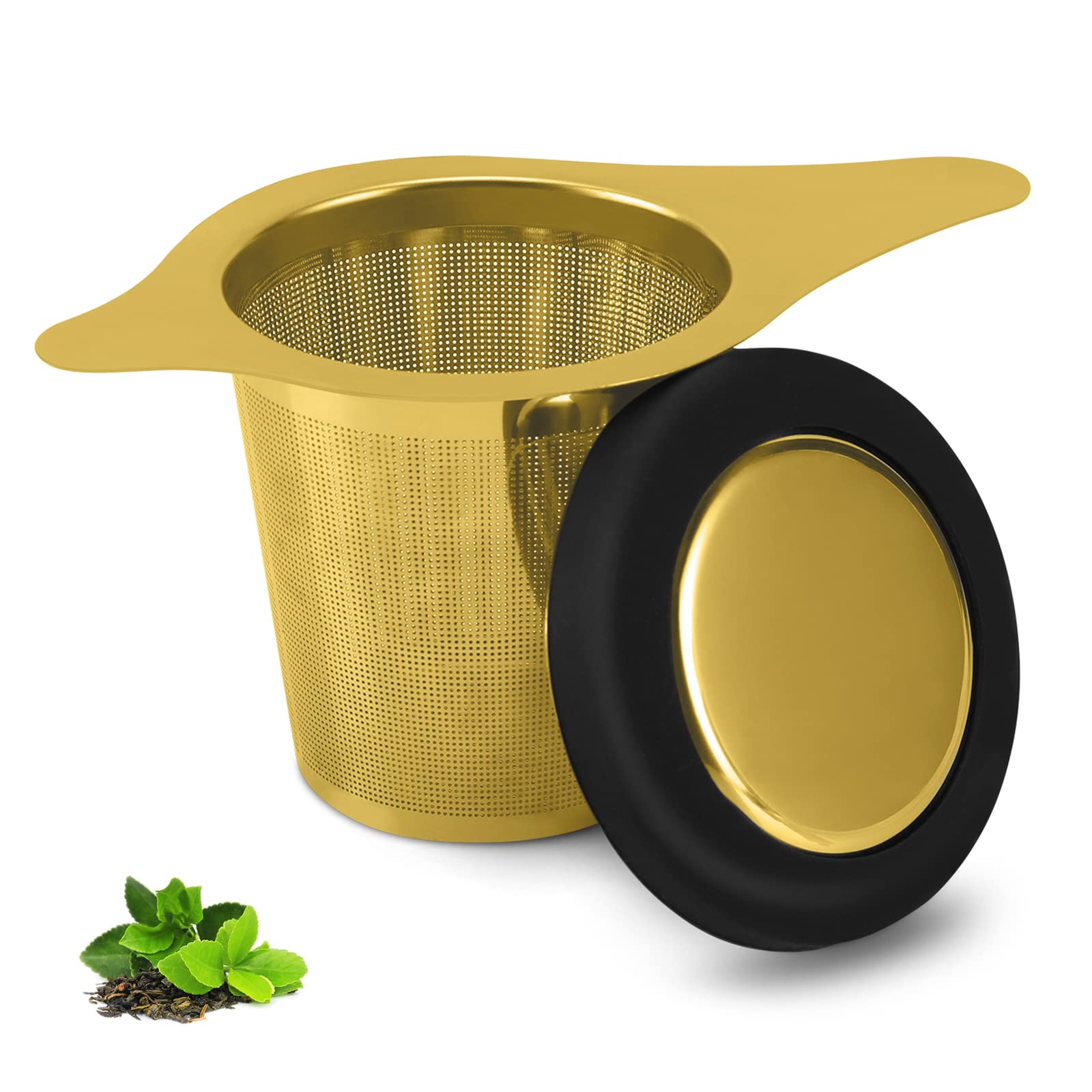 Premium Stainless Steel Tea Infuser Basket with Lid & Small Strainer - Perfect for Loose Leaf Tea Brewing | Ideal for Home, Office & Travel Use (Gold, 1-Pack)