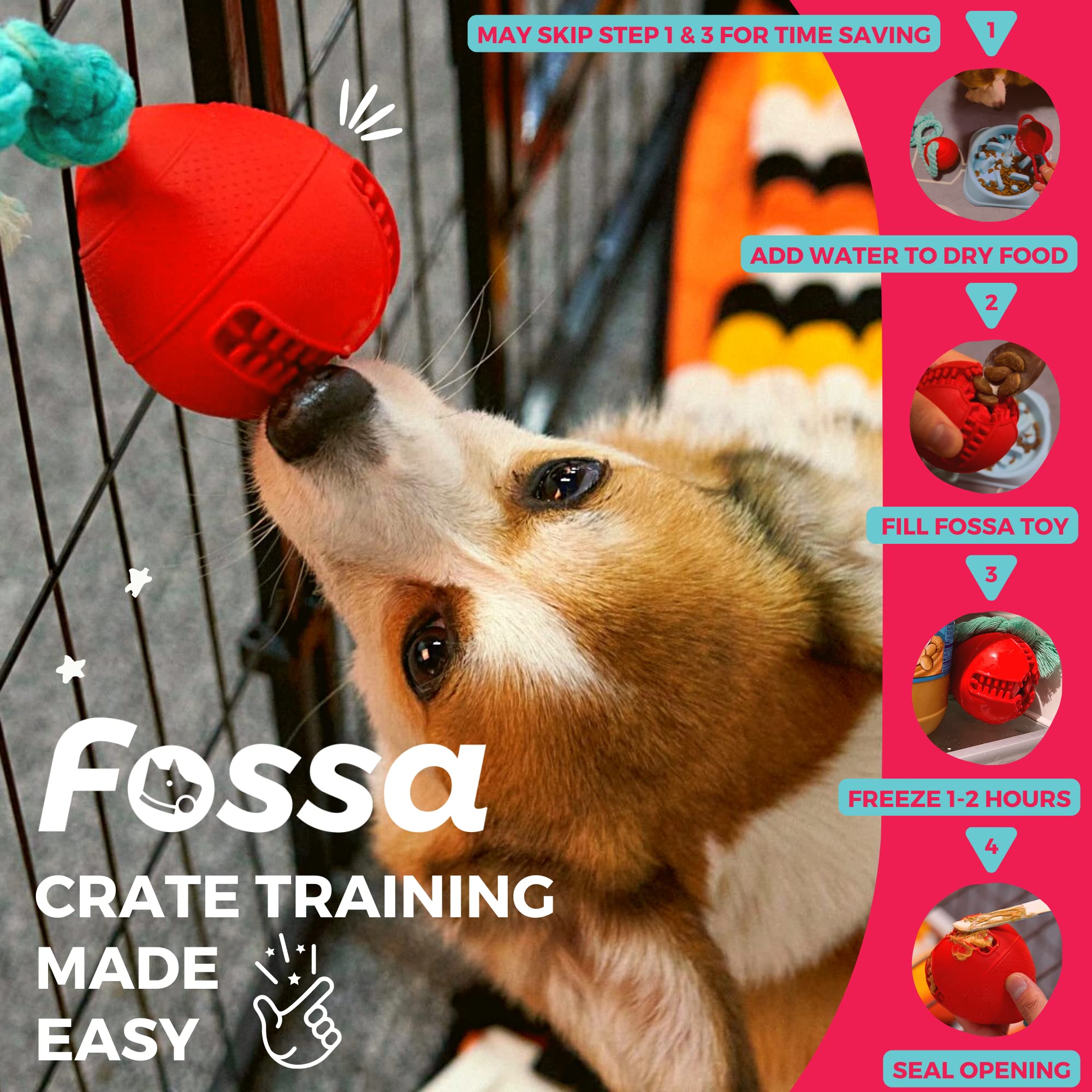 Fossa Interactive Dog Toys for Puppies – Crate Training Aid, Puzzle Treat Dispenser with Rope – Multifunctional Chew Toy for Anxiety Relief, Teeth Cleaning & Boredom Reduction – Perfect for Indoor Play, Training & Mental Stimulation