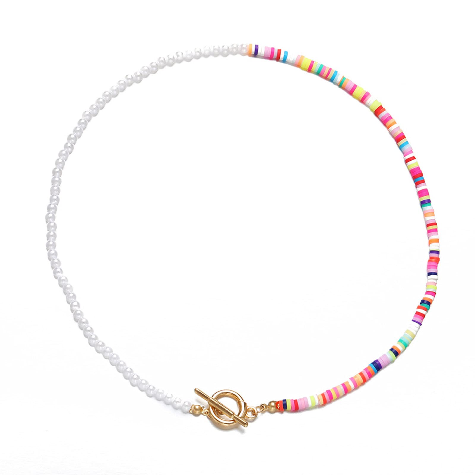 Handmade Pearl Necklace for Women & Girls - Bohemian Beaded Jewelry with Heart Diamond Accents, Multicolor One Size - Perfect for Valentine's Day Gifts, Dress Up & Boho Fashion Accessories