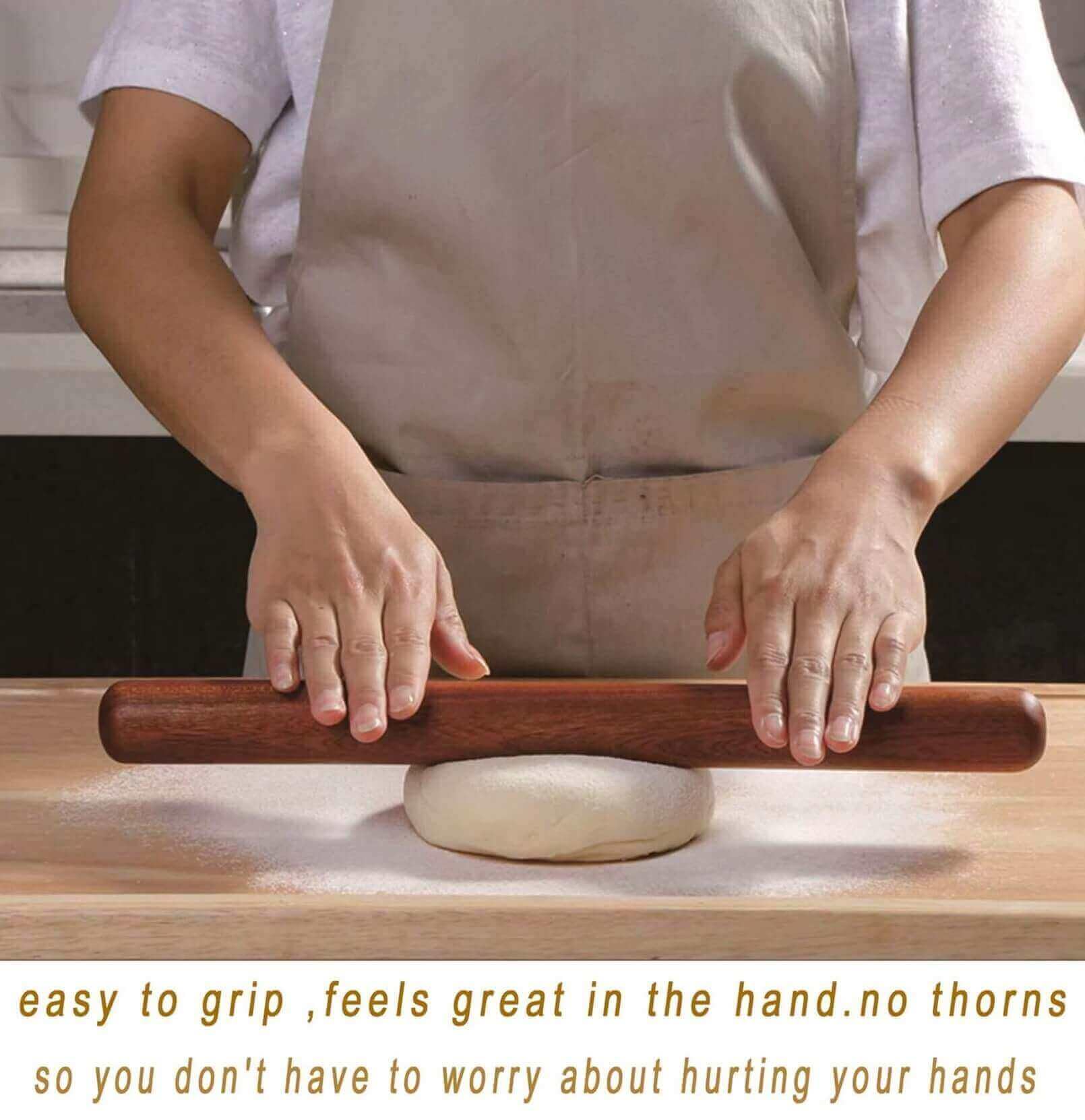 Wooden Rolling Pin & Non-Stick Silicone Baking Mat Set - Premium French Pastry Roller & Dough Mat for Bread, Cookies, Tortillas, Pasta, Pizza - Perfect for Home Baking, Kitchen Essentials & Holiday Cooking Gifts