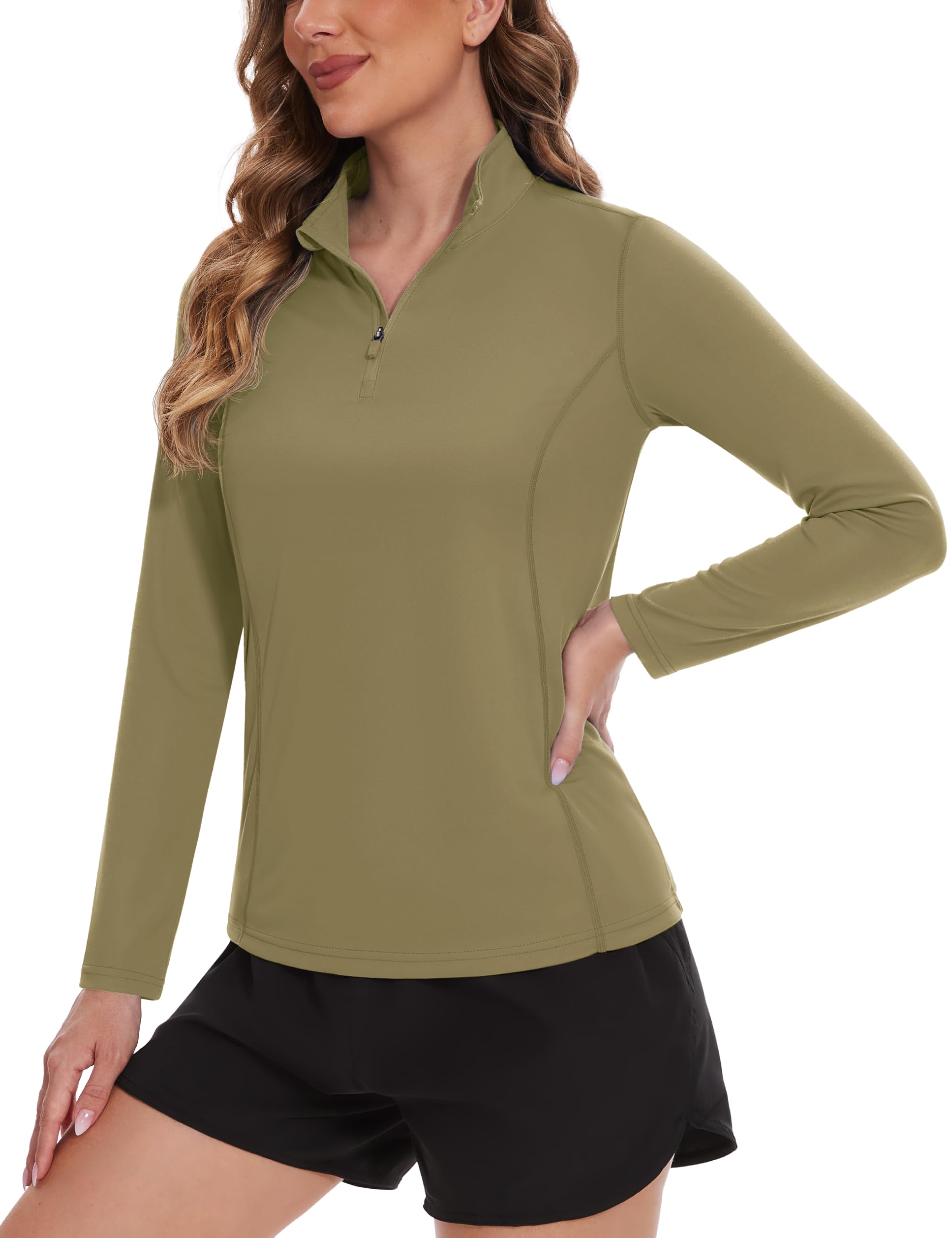 TACVASEN Women's UPF 50+ UV Protection Quarter Zip Pullover Long Sleeve Shirt - Golf, Workout & Outdoor Activities Sun Shirt for Hiking, Running & Travel