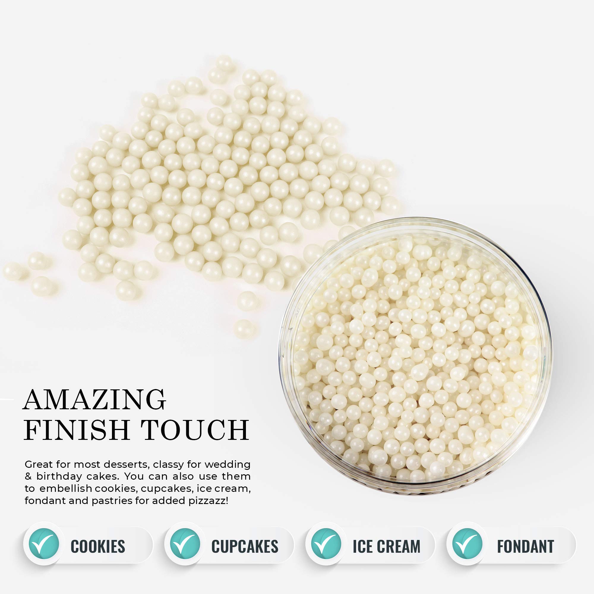 O'Creme White Edible Sugar Pearls - 10mm Cake Decorating Supplies for Bakers (11 Pound) - Perfect for Cookies, Cupcakes, Icing Toppings & Candy Decorations - Certified Baking Beads & Sprinkles for Wedding Cakes, Birthday Parties & Dessert Displays