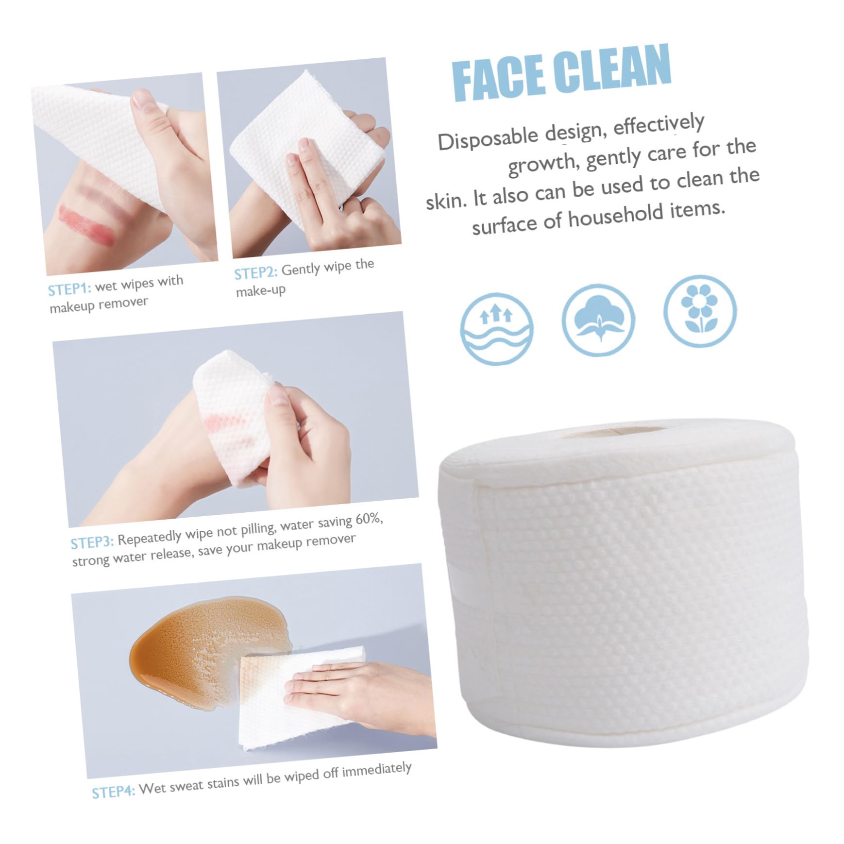 1pc Disposable Washcloth - Pure Cotton Makeup Remover Wipes, Soft & Absorbent Facial Towels for Deep Cleaning & Makeup Removal | Ideal for Travel, Gym & Daily Skincare Routine