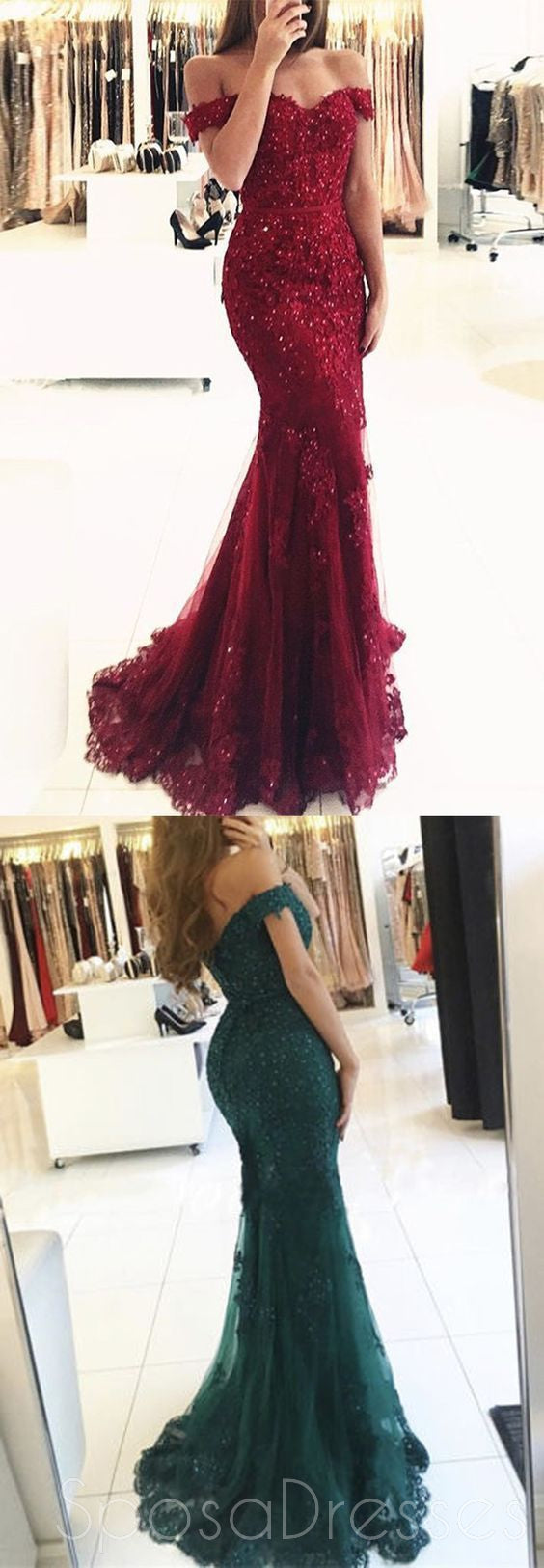 **Burgundy Off Shoulder Lace Beaded Mermaid Prom Dress – Long Sexy Evening Gown for Women – Perfect for Prom, Homecoming, and Formal Events**