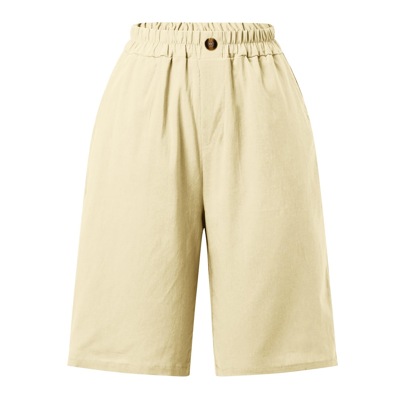 Women's Linen Bermuda Shorts - Knee-Length Cotton Summer Pants for Casual Outings