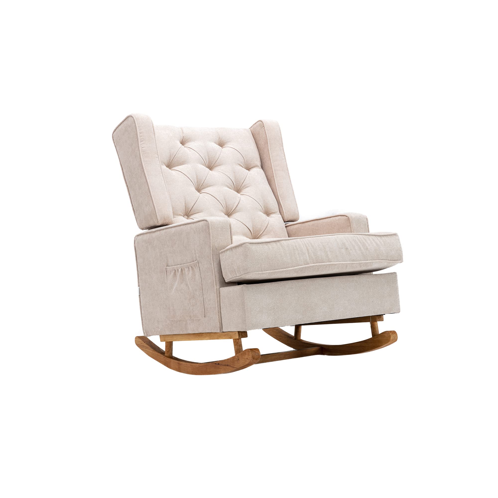 LETESA Nursery Rocking Chair - High Back Linen Upholstered Glider Rocker with Padded Seat & Armrests - Comfortable Accent Chair for Living Room, Bedroom, Nursery or Office (Beige) | Perfect for Breastfeeding, Reading & Relaxing