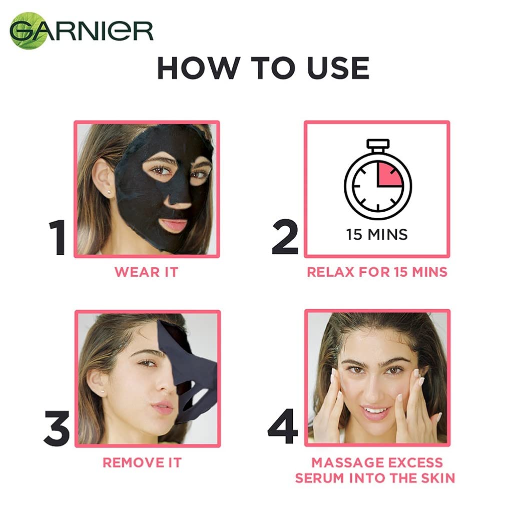 Garnier Skin Naturals Black Serum Face Mask - Hydrating & Purifying for Glowing Skin (3-Pack, 84g) | Perfect for Spa Nights & Skincare Routine