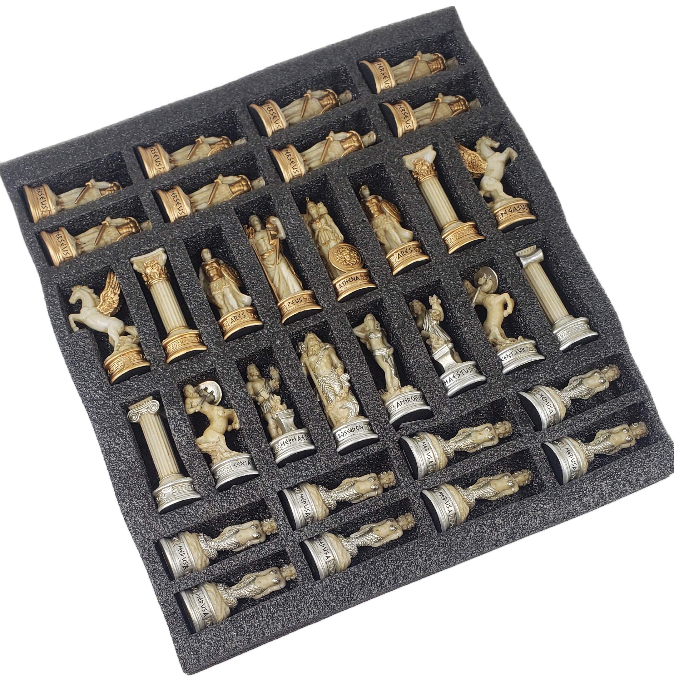 Greek Mythology Chess Set - Zeus vs Poseidon Antique White Chess Pieces (No Board Included) | Perfect for Collectors, Home Decor & Strategy Game Lovers
