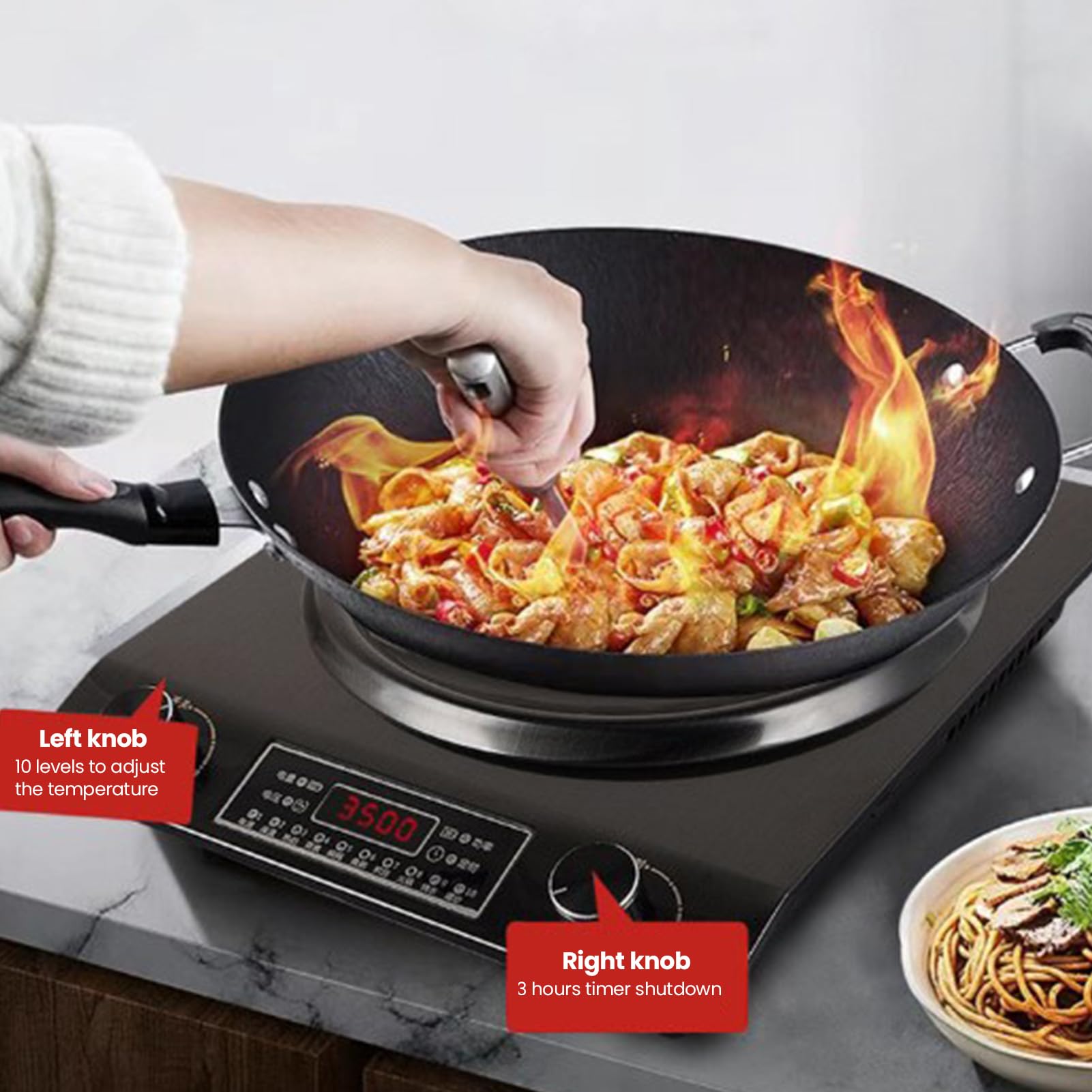 3500W Portable Induction Cooktop with Smart Touch Panel - Aluminum ABS Countertop Induction Cooker for Home Kitchen (110V US Plug) | Perfect for Small Spaces, Dorm Rooms, RV Cooking & Outdoor Use