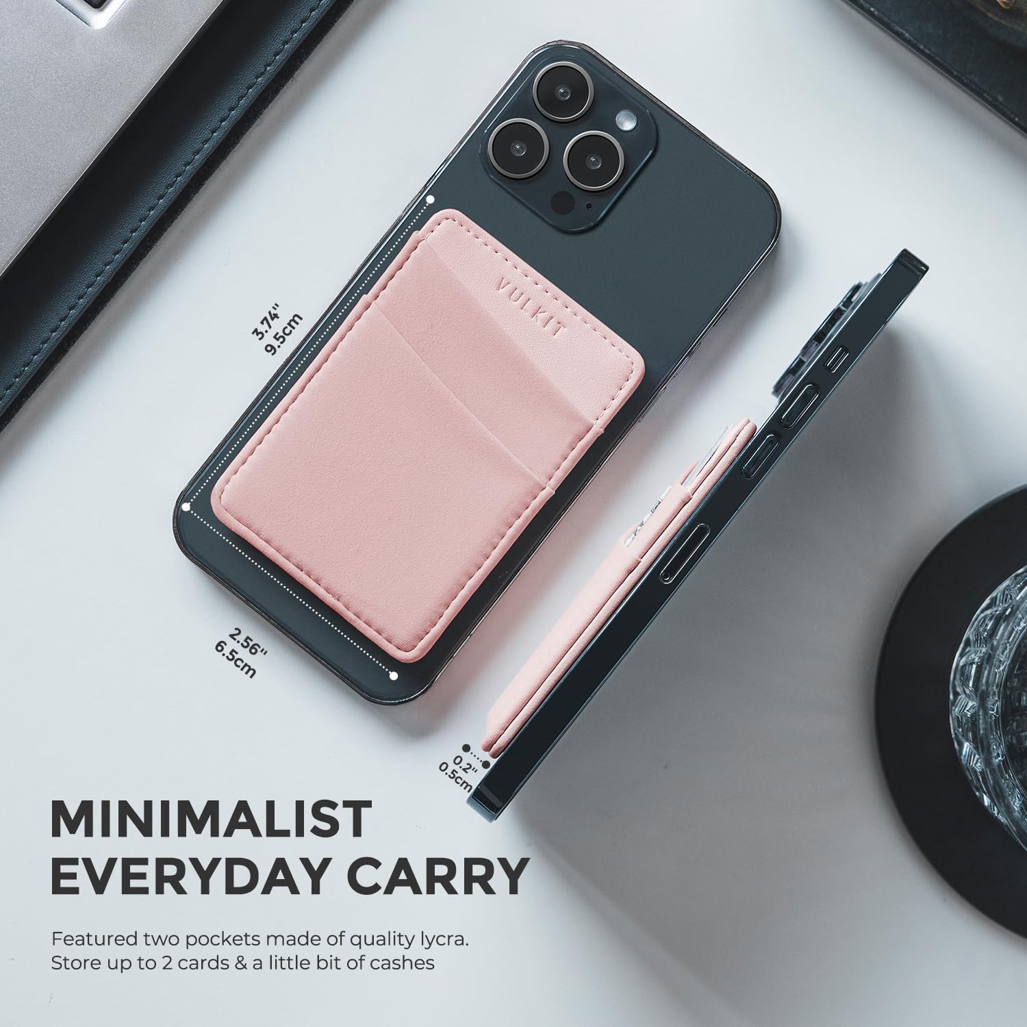 VULKIT Magnetic Phone Wallet for MagSafe - Slim RFID Blocking Card Holder for iPhone 16/15/14/13/12 Series - Compatible with MagSafe Cases (Rose Gold) | Perfect for Everyday Carry, Travel & Contactless Payments