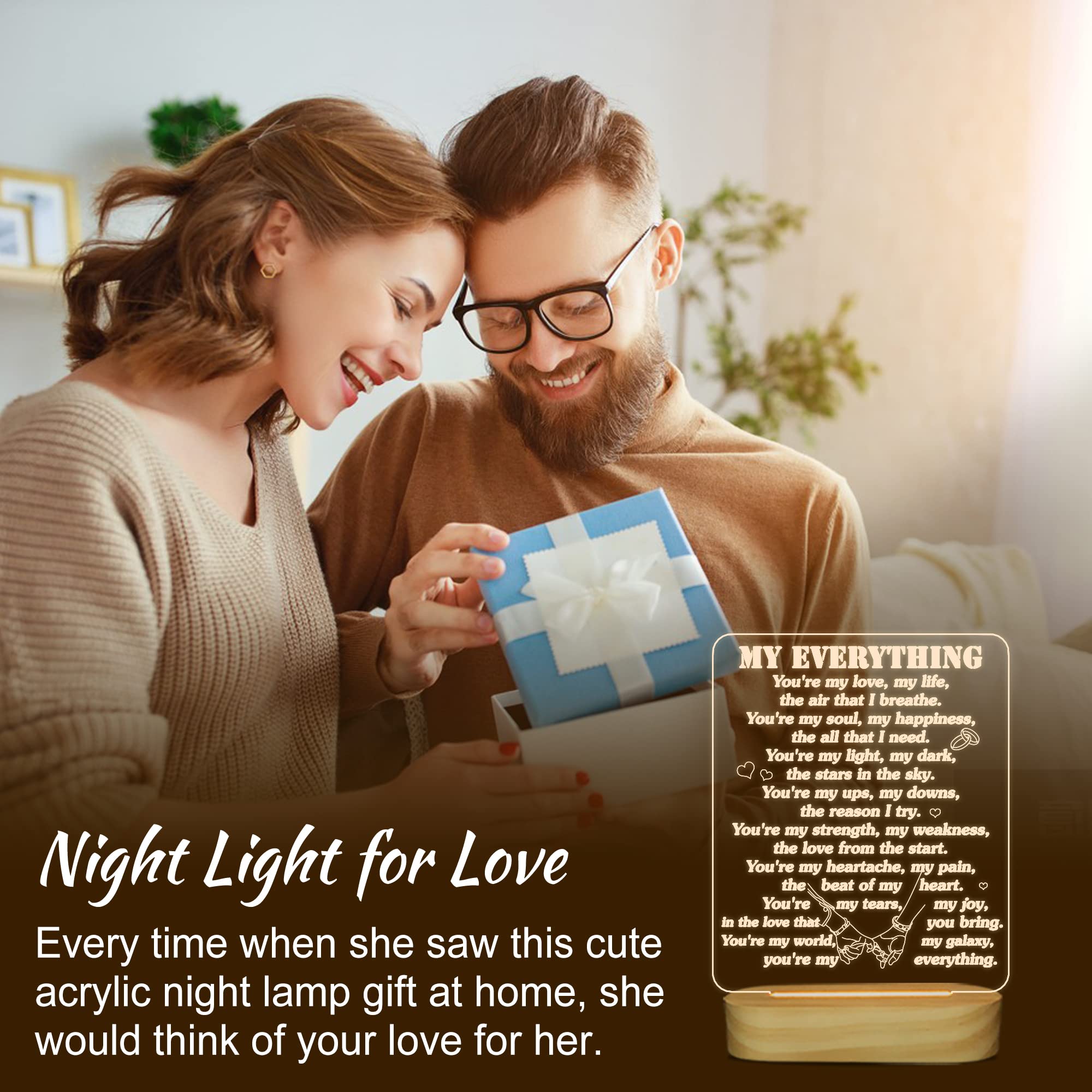 Romantic Acrylic Night Light - Valentine's Gift for Wife/Husband | Birthday, Anniversary Present for Couples