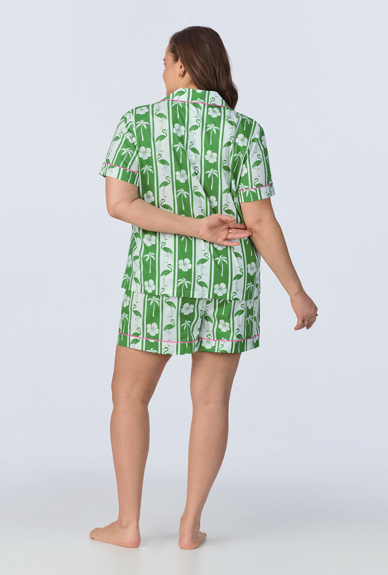 Aloha Stripe Short Sleeve Cotton Pajama Set for Women - Hawaiian Style Sleepwear, Comfy Woven Poplin PJs for Summer Nights & Beach Vacations