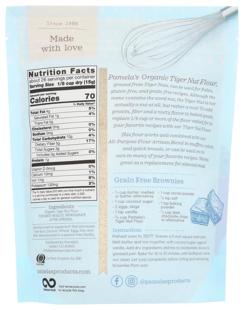 Pamela's Products Organic Tiger Nut Flour - Gluten-Free, Paleo-Friendly, 14 oz (Case of 6) for Baking, Cooking & Healthy Recipes