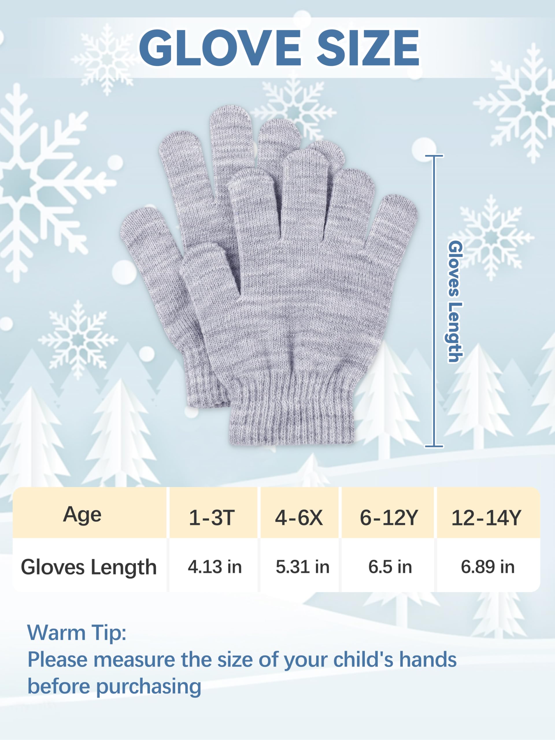 Glooarm 16 Pairs Kids Winter Gloves - Warm Knit Magic Gloves for Boys & Girls - Bulk Children's Winter Gloves for Outdoor Play, Snow Activities & Cold Weather Protection