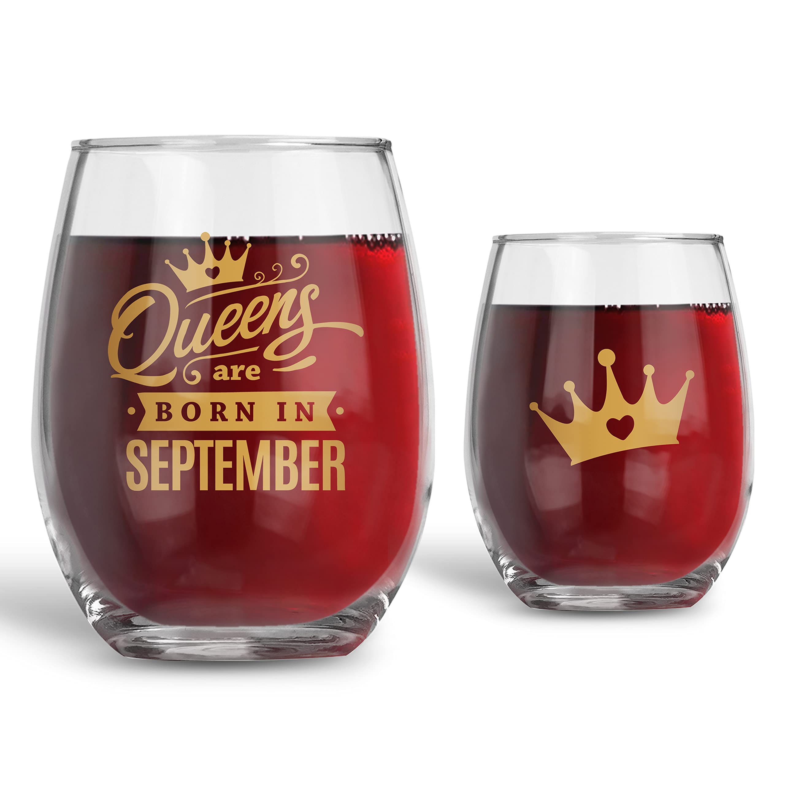 September Birthday Gifts for Women - 21 oz Stemless Wine Glass with 'Queens Are Born In September' Design - Virgo & Libra Zodiac Sign Gifts for Her, Mom, Best Friend or Sister | Perfect for Birthday Celebrations, Girls Night Out & Wine Tasting Parties