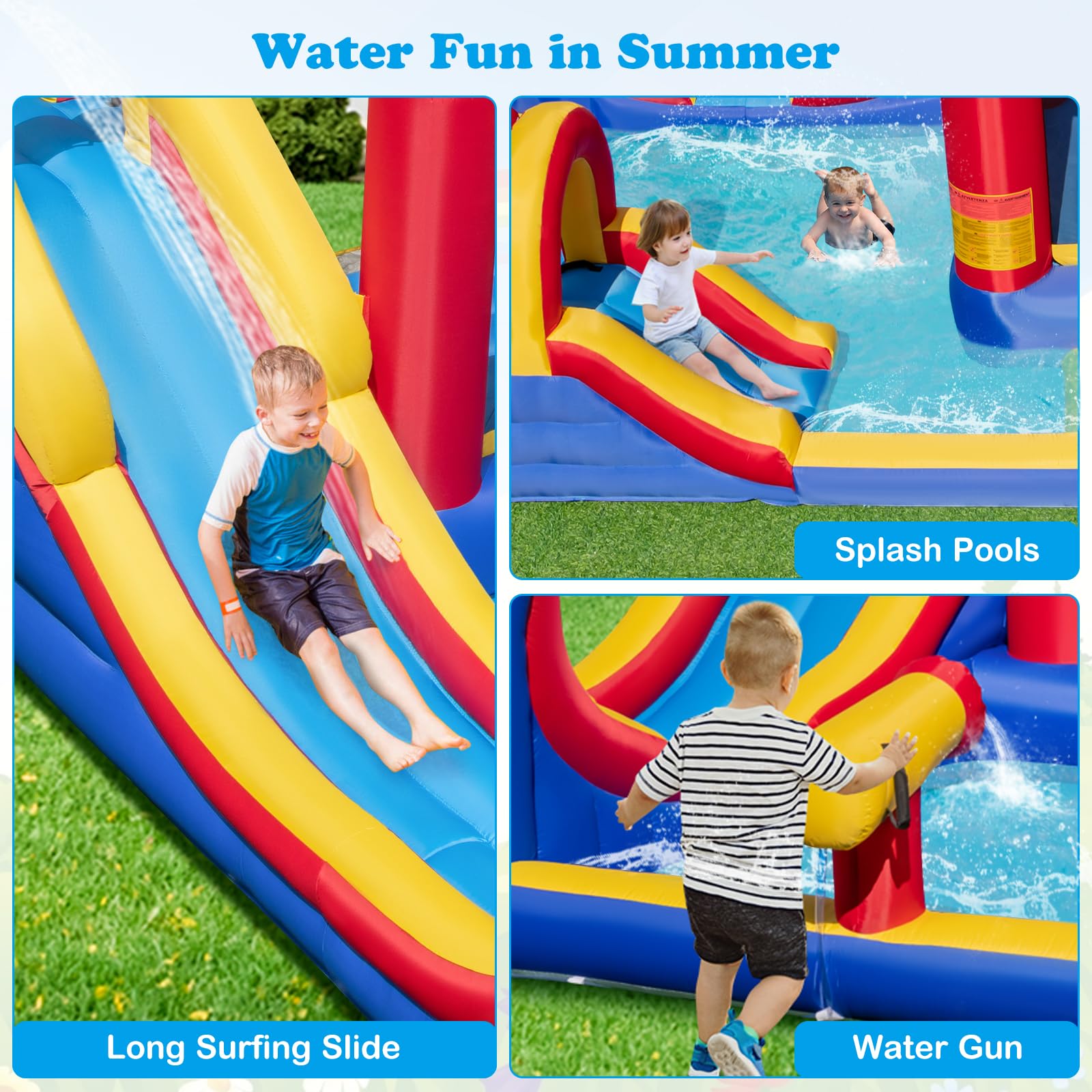 **OLAKIDS Inflatable Water Slide - 8-in-1 Bounce House Water Park with 2 Slides, Splash Pools, Climbing Wall, Water Gun & Basketball Rim | Outdoor Inflatable Obstacle Course for Kids | Perfect for Backyard Parties, Summer Fun & Outdoor Play**