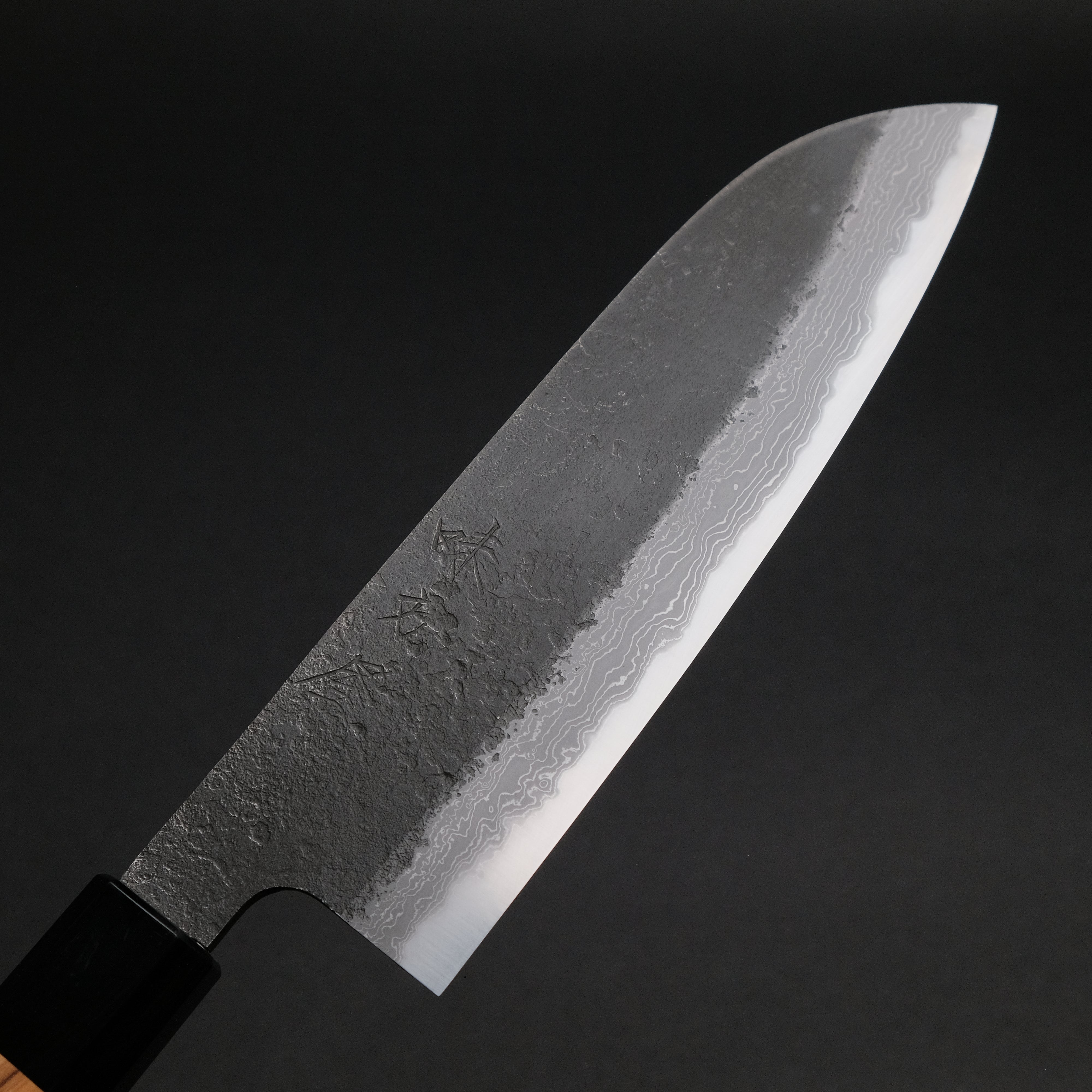 Premium Ajikataya White #2 Nashiji Damascus Santoku Knife 180mm - Olive Wood & Buffalo Horn Handle (#51) - Perfect for Sushi, Vegetables & Meat Cutting - Japanese Chef's Kitchen Essential